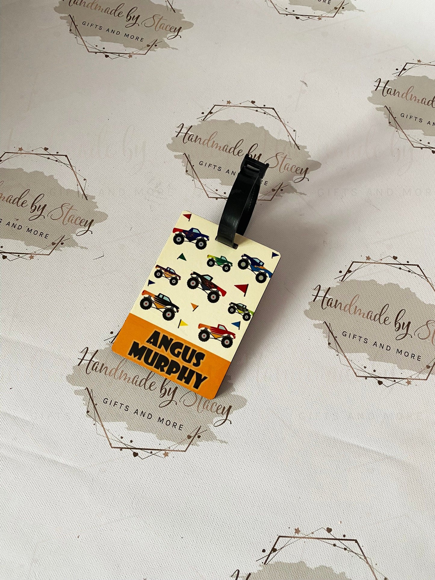 Personalised Childrens Passport Holder|Monster Truck Design PU Leather|Custom Text|MDF Luggage Tag|School Name Tag|Gift for Child|Travelling