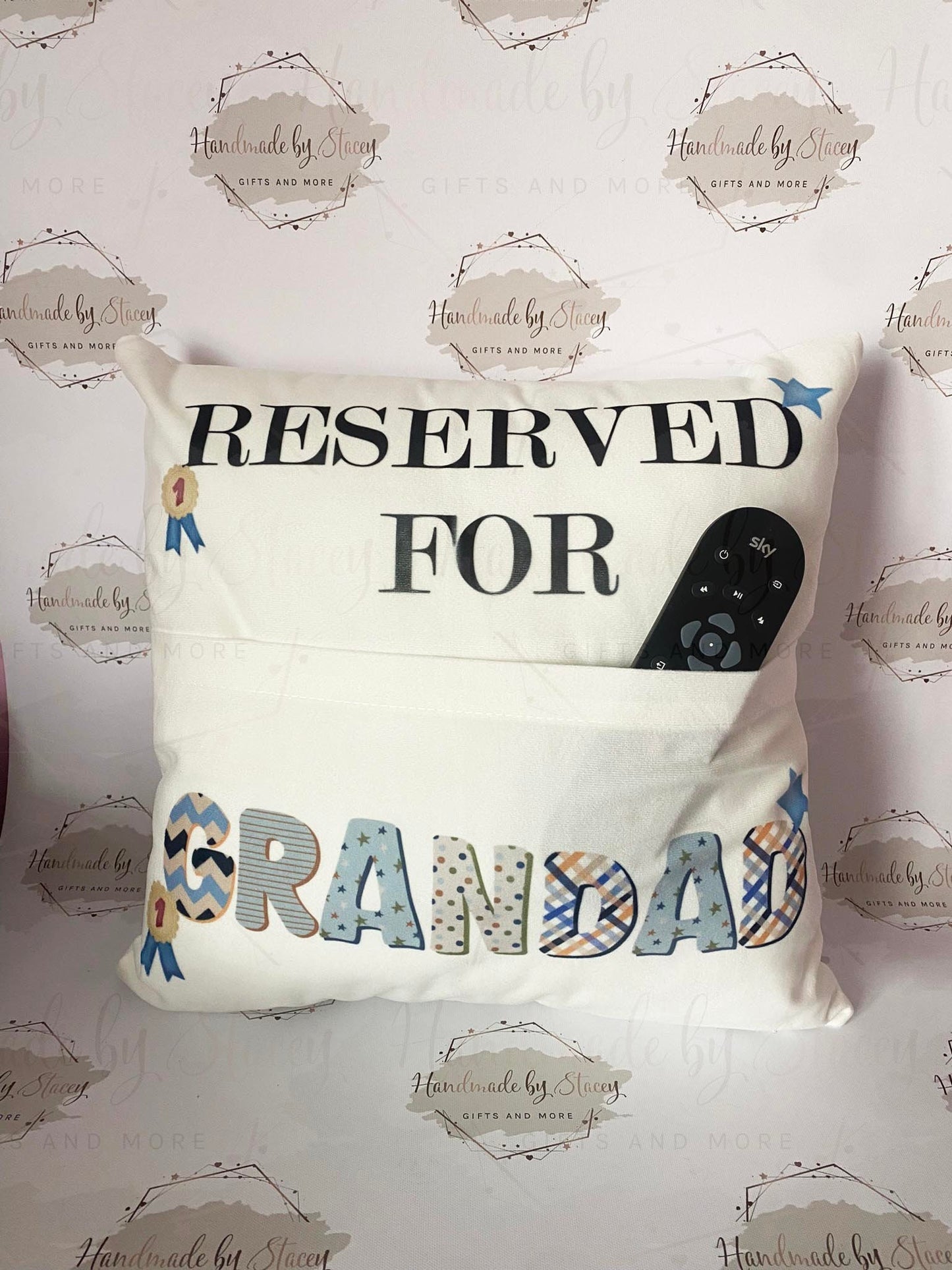 Personalised Cushion|Reserved for Pocket Cushion|Remote Control/Glasses/Phone Holder for Him|Home Gift Idea for Dad/Grandad/Brother/Uncle