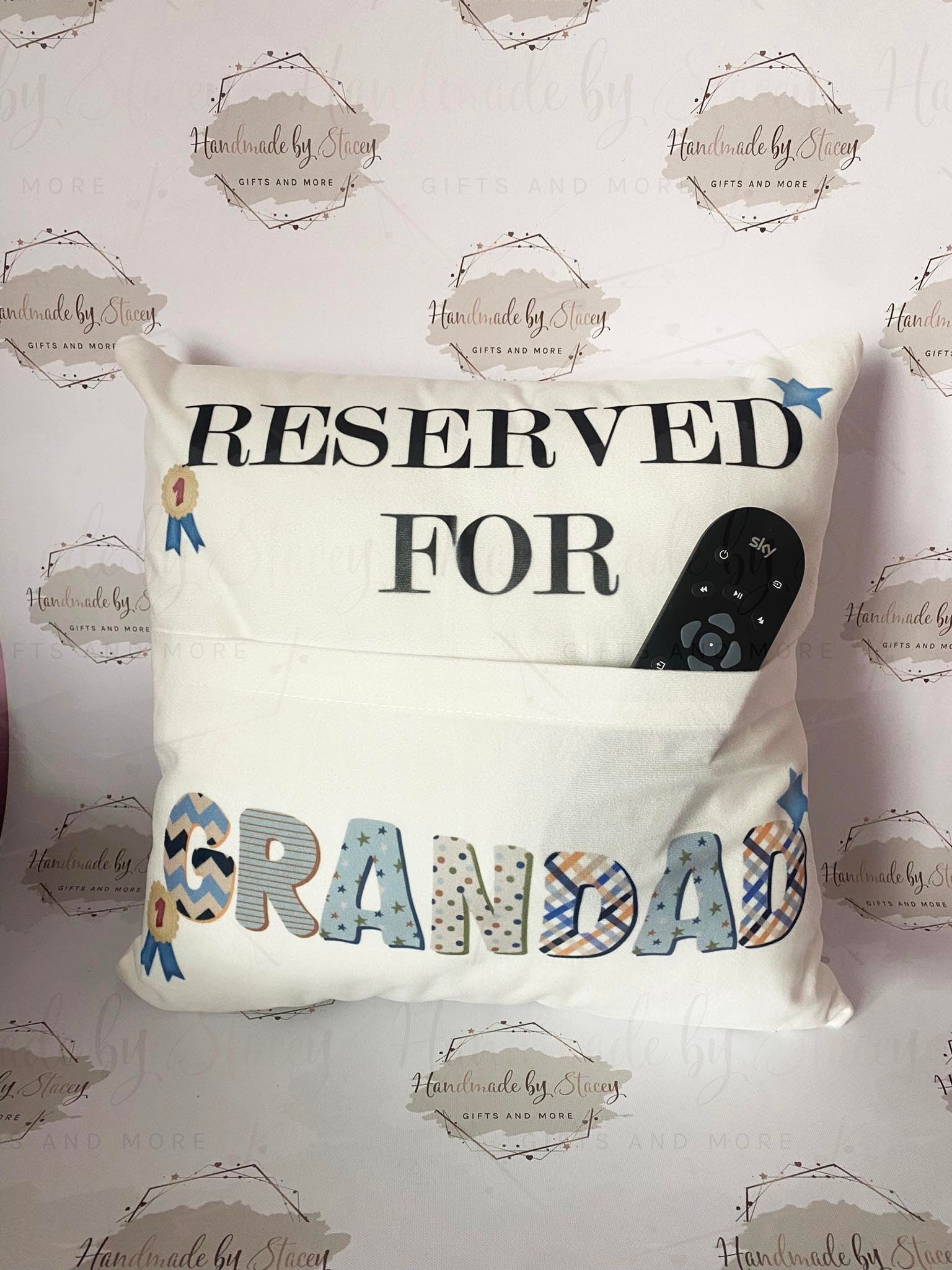 Personalised Cushion|Reserved for Pocket Cushion|Remote Control/Glasses/Phone Holder for Him|Home Gift Idea for Dad/Grandad/Brother/Uncle