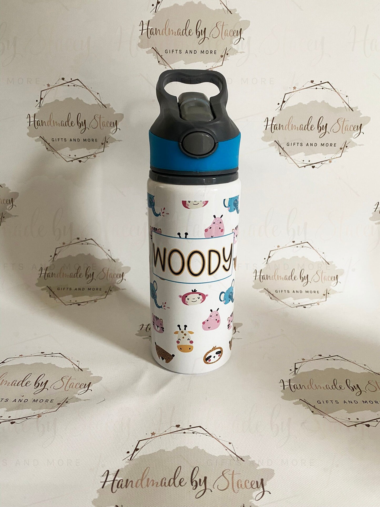 Personalised Child's Safari Animal Monkey Sloth Water Bottle|Back to School Drinking Bottle|Editable Text|Toddler Nursery|Birthday Gift Idea