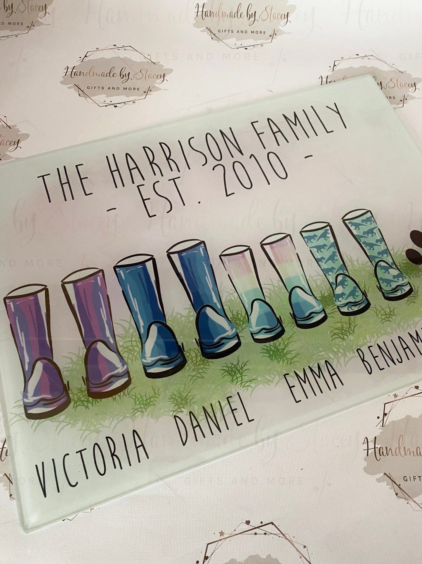 Personalised Chopping Board|Kitchen Gift Idea|Our Family Wellies Design Cutting Board|Gift Idea for Birthday|the Home|Family
