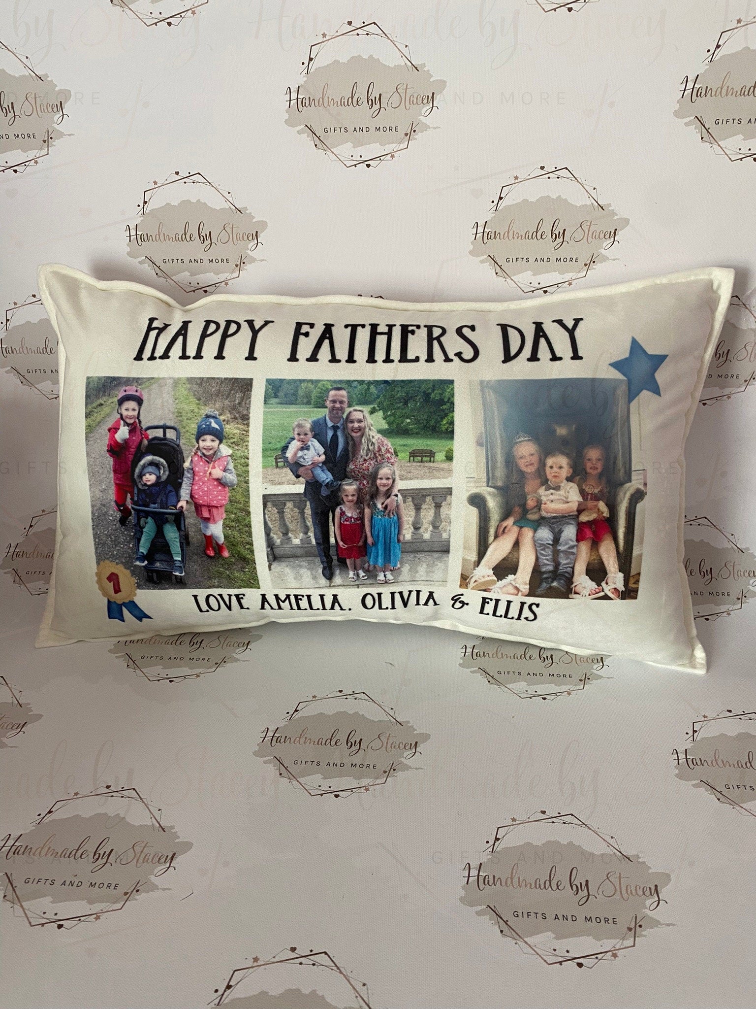 Personalised Photo Cushion Cover|Oblong Shaped Soft Velted Pillow with or Without Inner|Custom Photo & Text|Father's Day Birthday Gift Idea