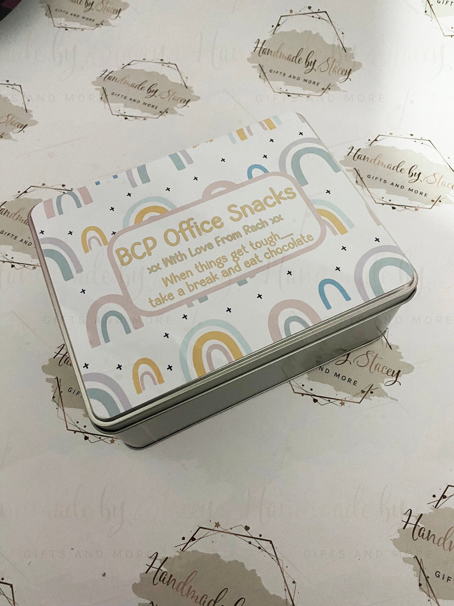 Personalised Novelty Metal Tin|Rainbow Design|Birthday Christmas Gift|Editable Text|Sweet Biscuit Self Care Box|Treat for Nanny|Mum|Friend
