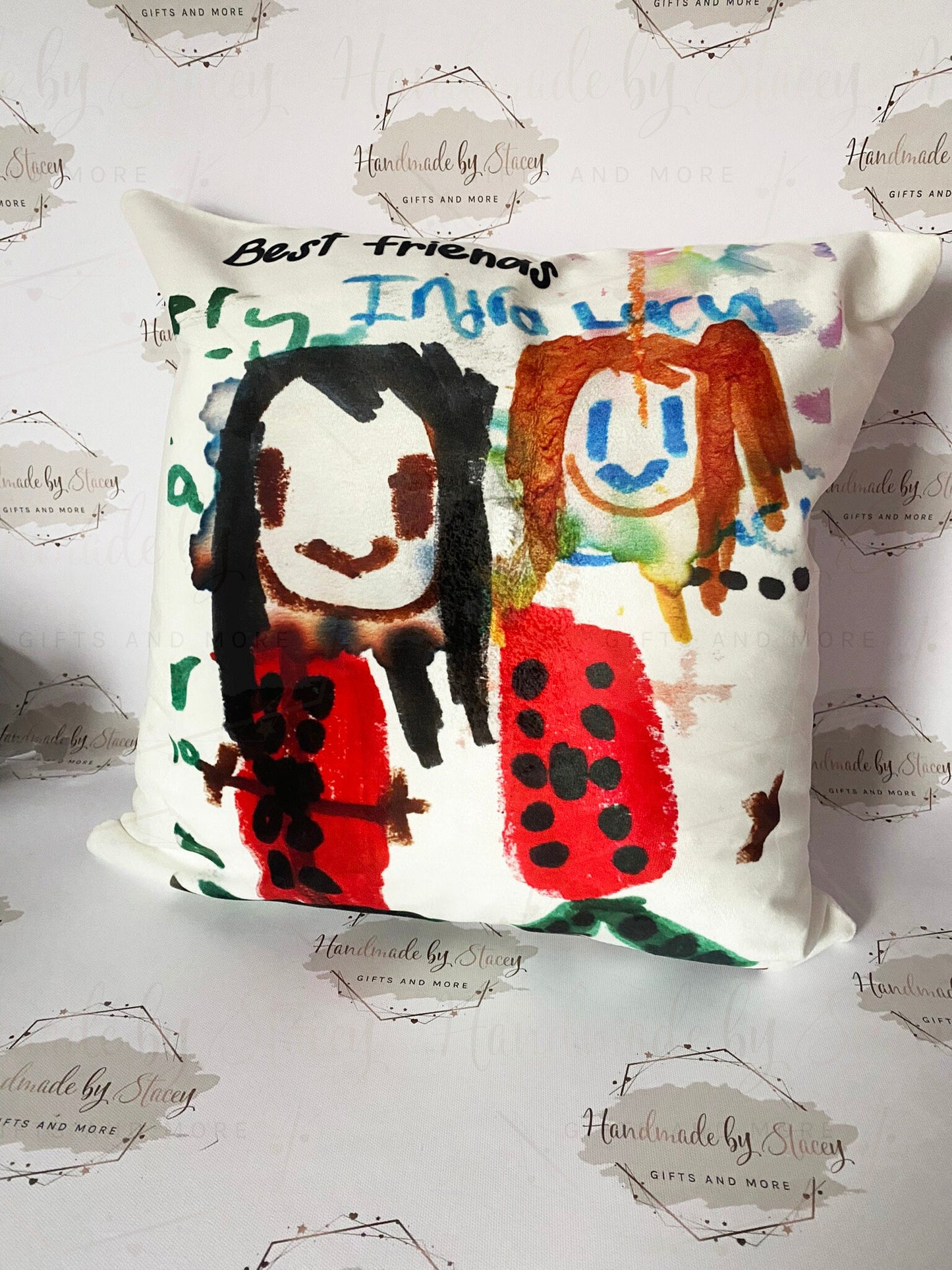 Personalised Child's Cushion|Create your Own Pillow|Handmade Child Adult Drawing Artwork|Custom Editable Text|Fathers Mothers Day Christmas