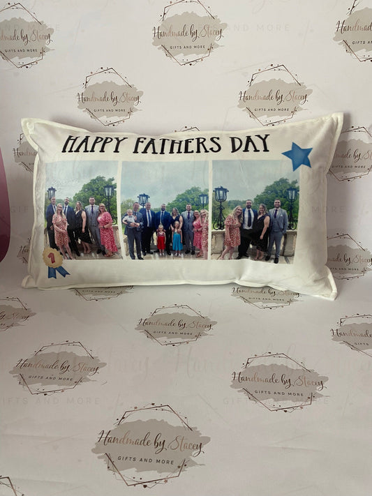 Personalised Photo Cushion Cover|Oblong Shaped Soft Velted Pillow with or Without Inner|Custom Photo & Text|Father's Day Birthday Gift Idea