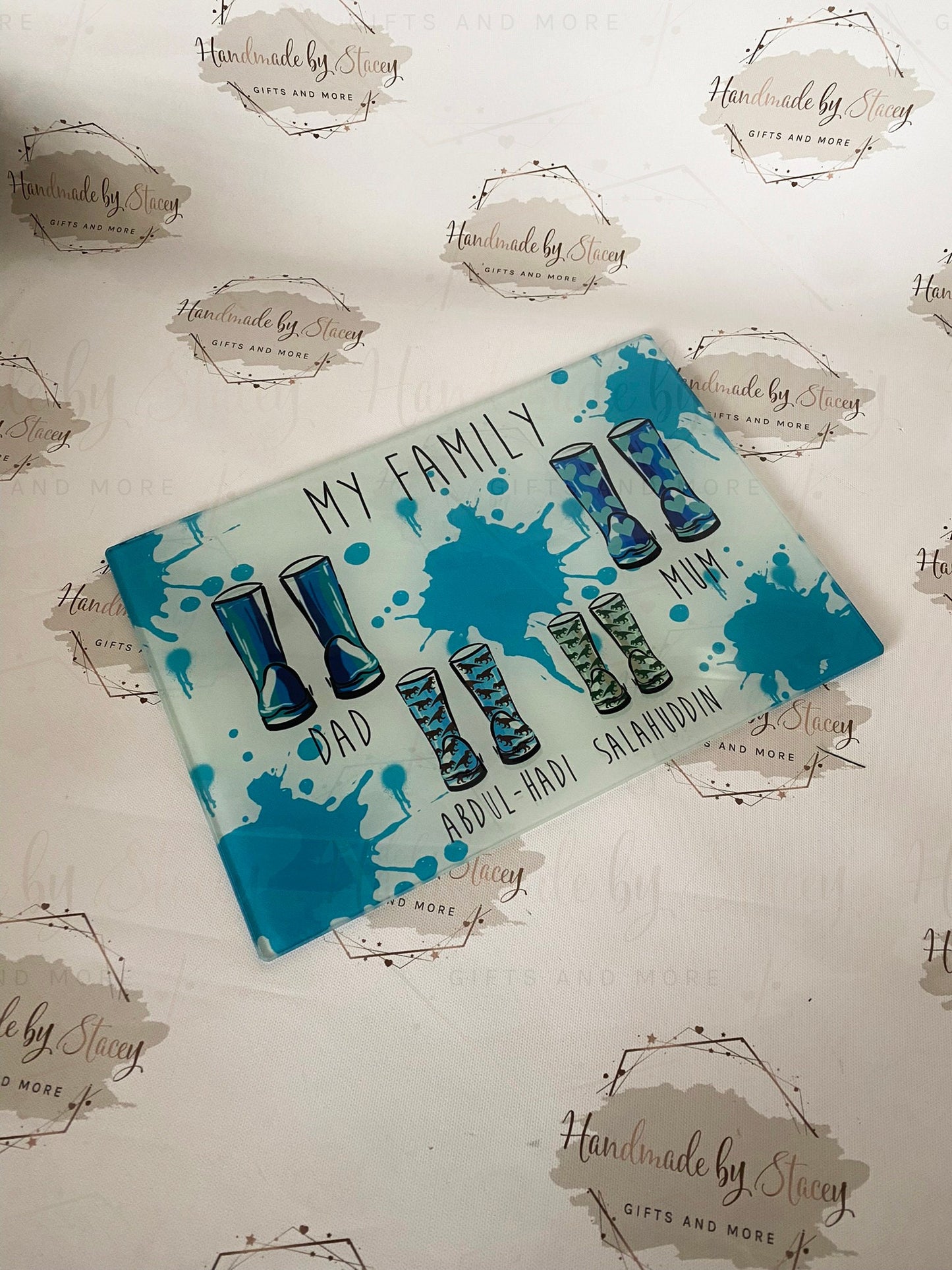 Personalised Chopping Board|Kitchen Gift Idea|Rainy Puddle Grandchildren Wellies Cutting Board|Gift Idea for Grandparents|Editable Text