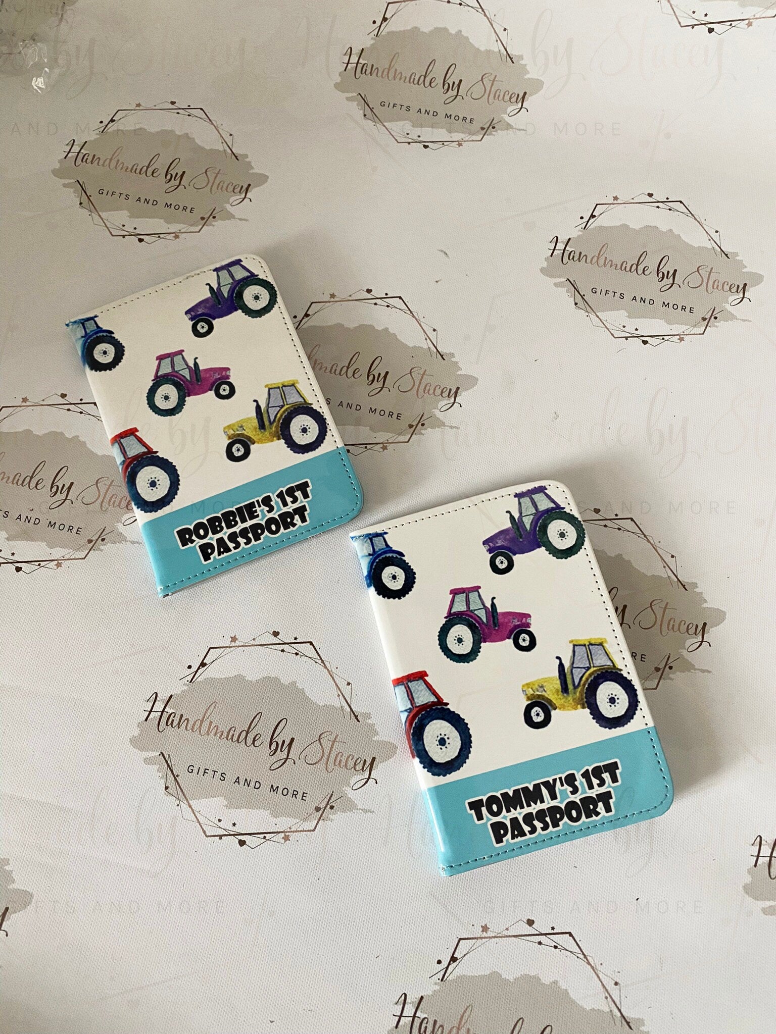Personalised Childrens Passport Holder|Tractor Design PU Leather|Custom Text|MDF Luggage Tag|School Name Tag|Gift for Child|Travelling