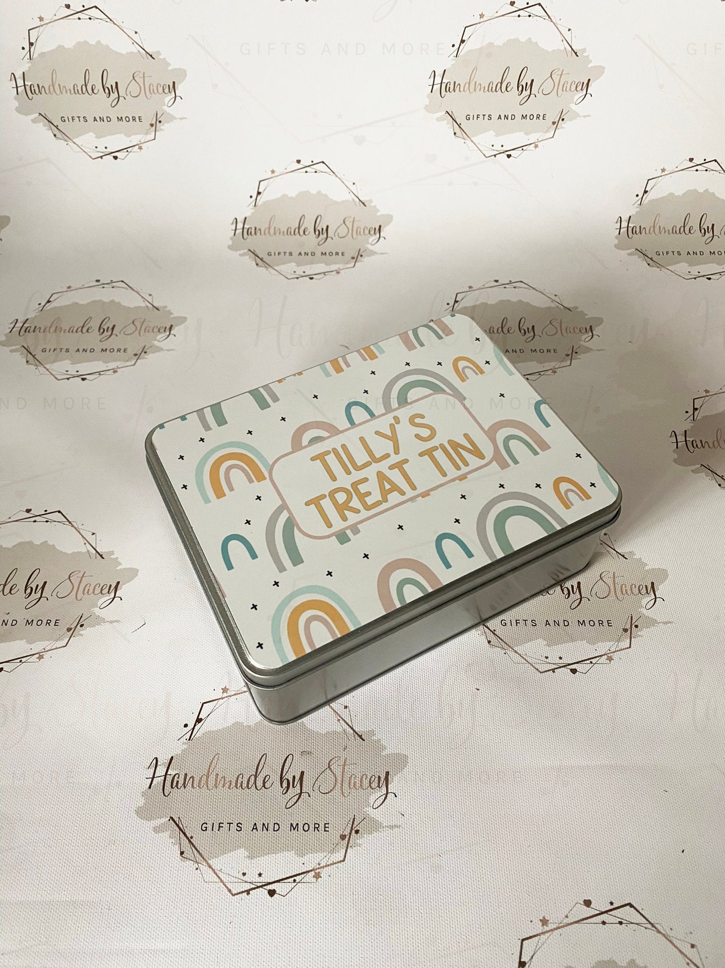 Personalised Novelty Metal Tin|Rainbow Design|Birthday Christmas Gift|Editable Text|Sweet Biscuit Self Care Box|Treat for Nanny|Mum|Friend
