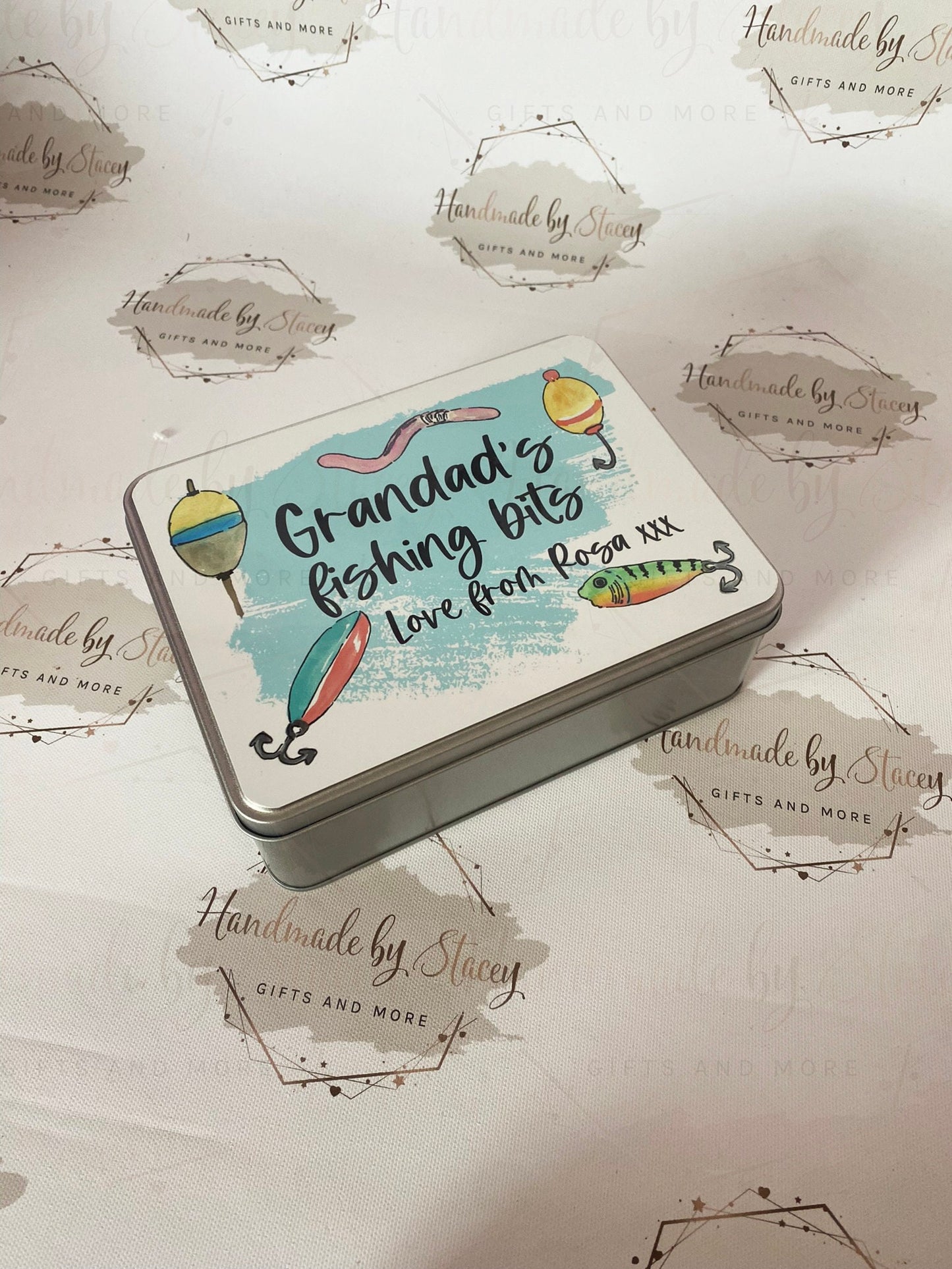 Personalised Novelty Metal Tin|Fishing Design|Birthday Christmas Gift|Editable Text|Fishing Accessories|Gift for Him|Father's Day|Sport