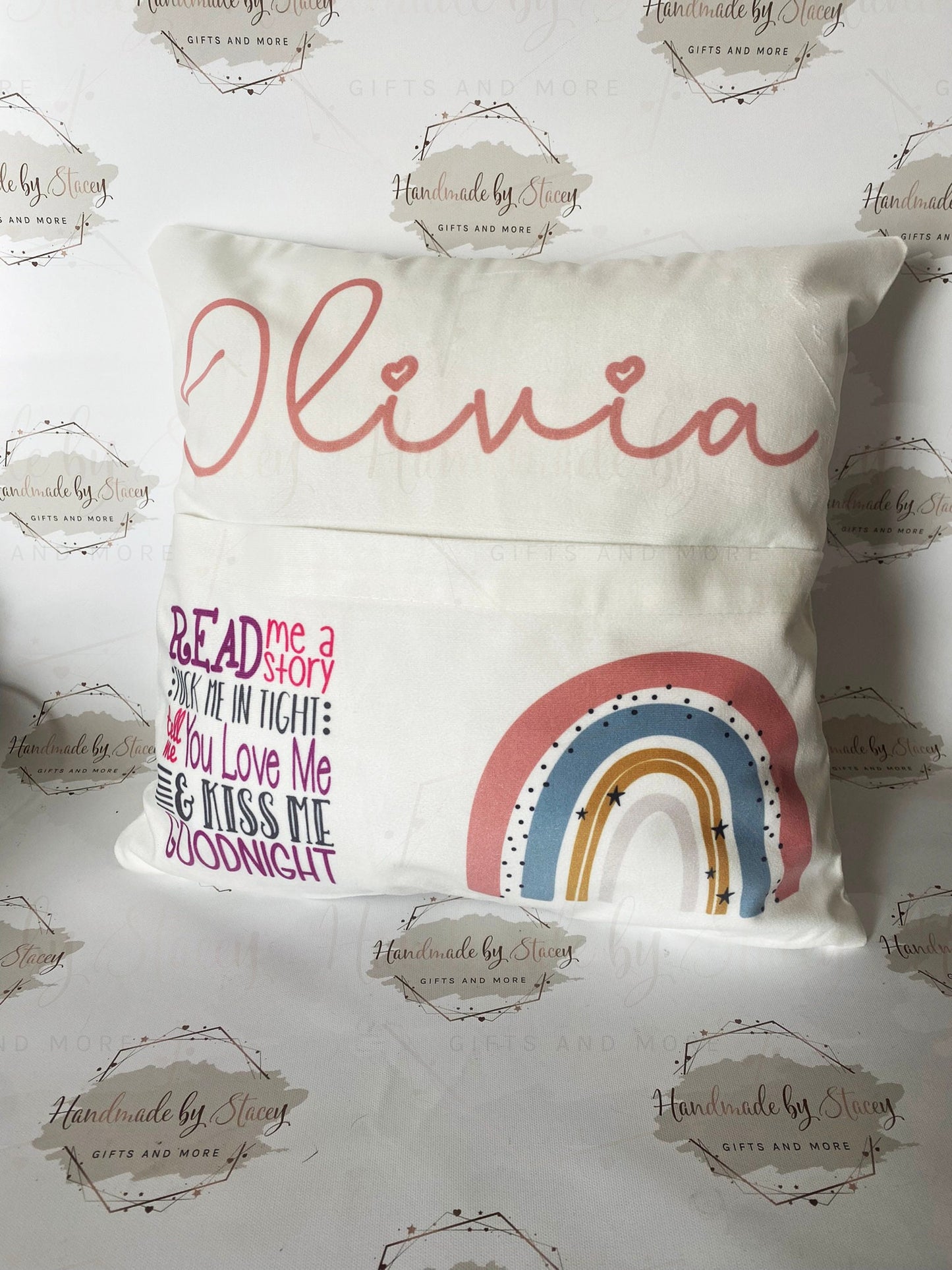 Rainbow Personalised Book Cushion/Pocket Cushion/Gift Idea for Children/Birthday Gift for Son/Daughter/Reading Keepsake Bedroom Decor