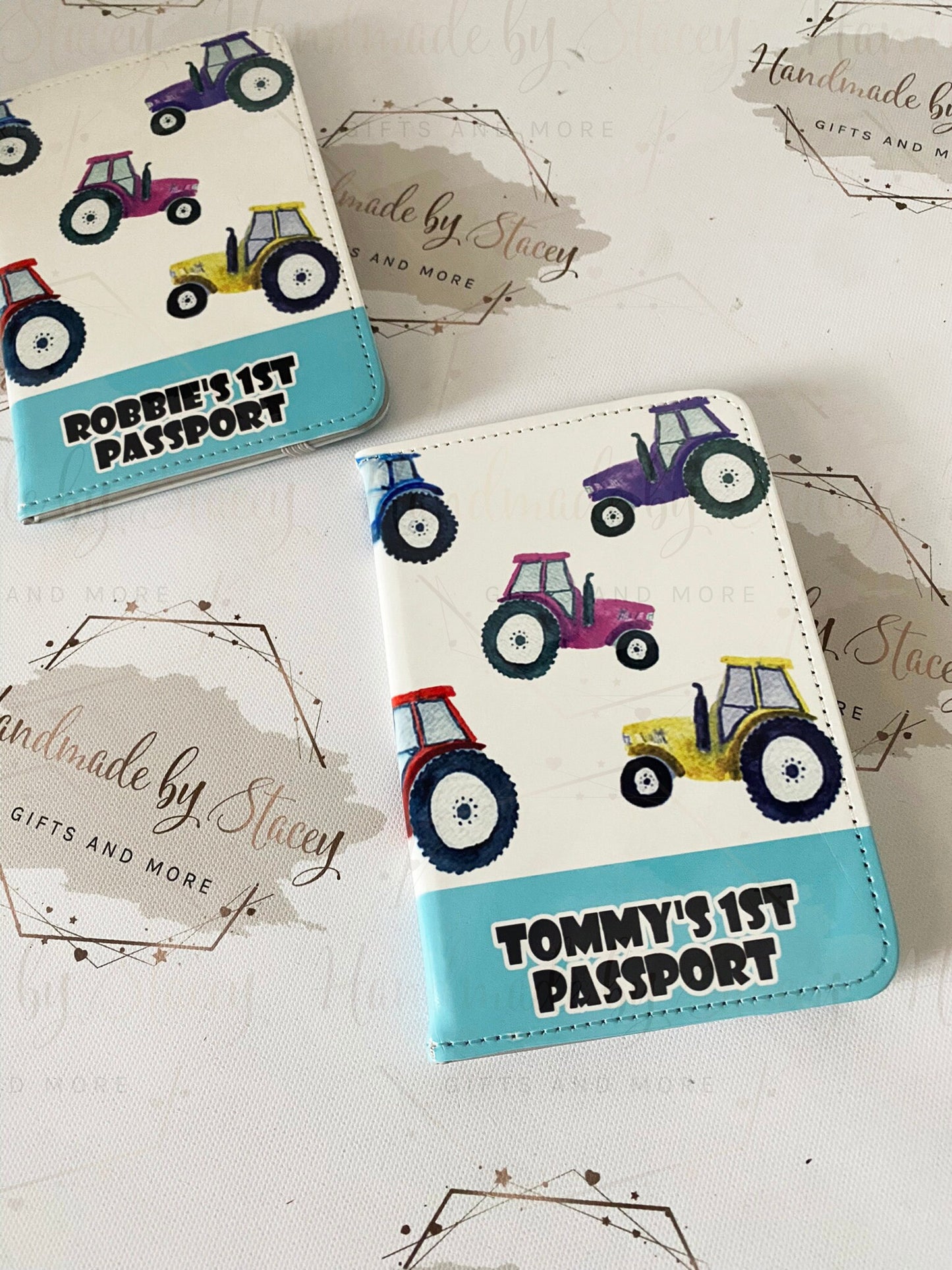 Personalised Childrens Passport Holder|Tractor Design PU Leather|Custom Text|MDF Luggage Tag|School Name Tag|Gift for Child|Travelling