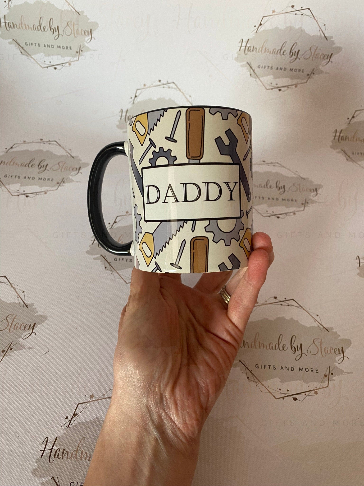 Personalised Ceramic Mug & Coaster|Tool DIY Building Design|Editable Custom Text|Fathers Day Birthday Drinking Gift for Him|Dad|Grandad|