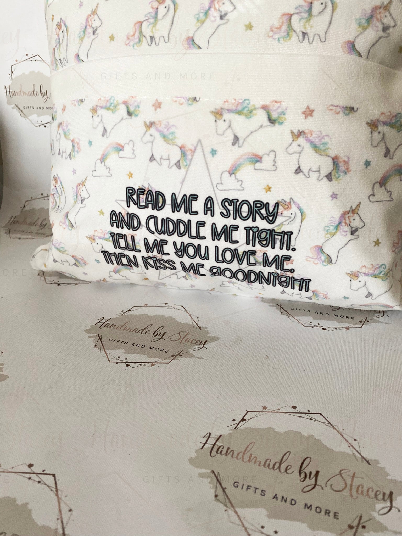 Personalised Book Cushion/Rainbow Hearts Pocket Cushion/Super Soft Custom Text Gift Idea for Daughter/Niece/Grandchild/Bedroom Decor