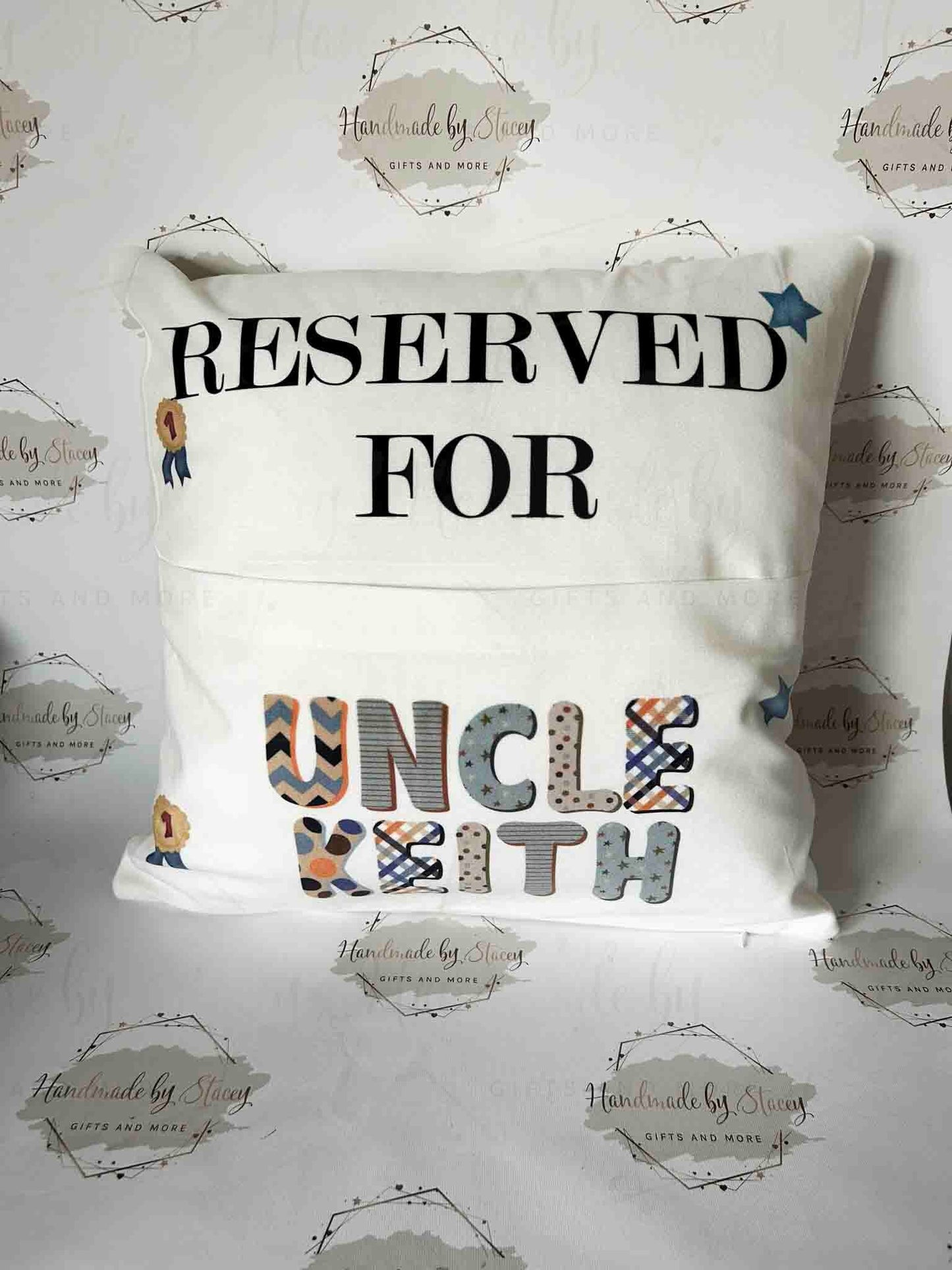 Personalised Cushion|Reserved for Pocket Cushion|Remote Control/Glasses/Phone Holder for Him|Home Gift Idea for Dad/Grandad/Brother/Uncle