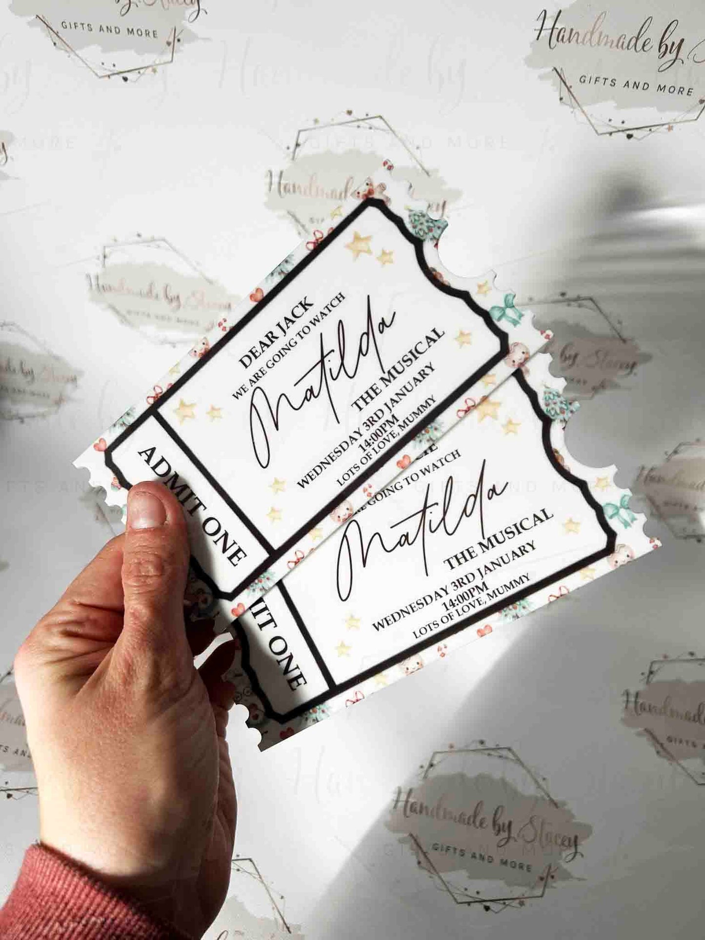 Personalised Festive Gift Ticket|Acrylic Custom Text|Christmas Santa's Grotto|Polar Express|Event Voucher|Red Stripe Design|Child Gift Idea