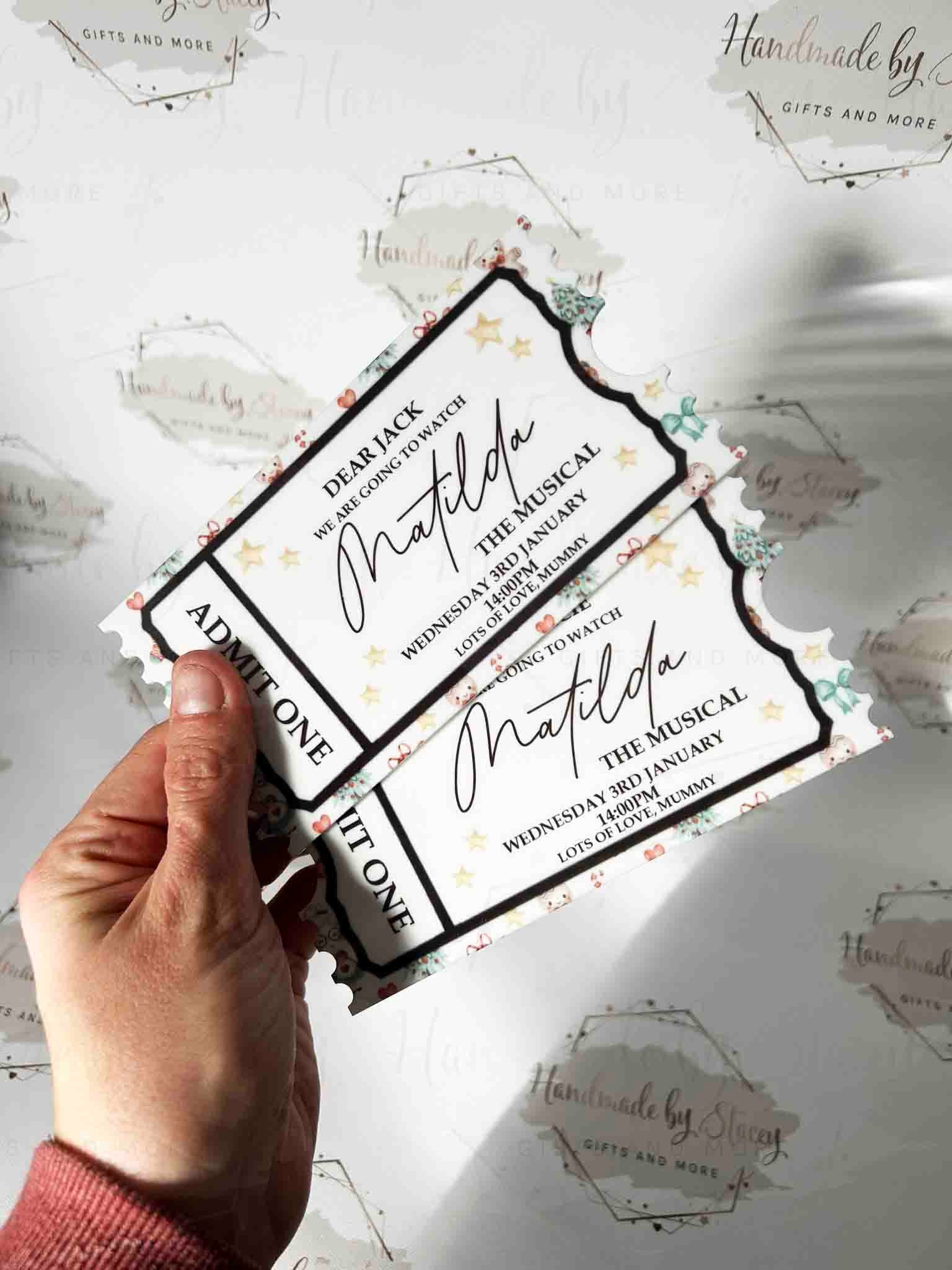 Personalised Festive Gift Ticket|Acrylic Custom Text|Christmas Santa's Grotto|Polar Express|Event Voucher|Red Stripe Design|Child Gift Idea