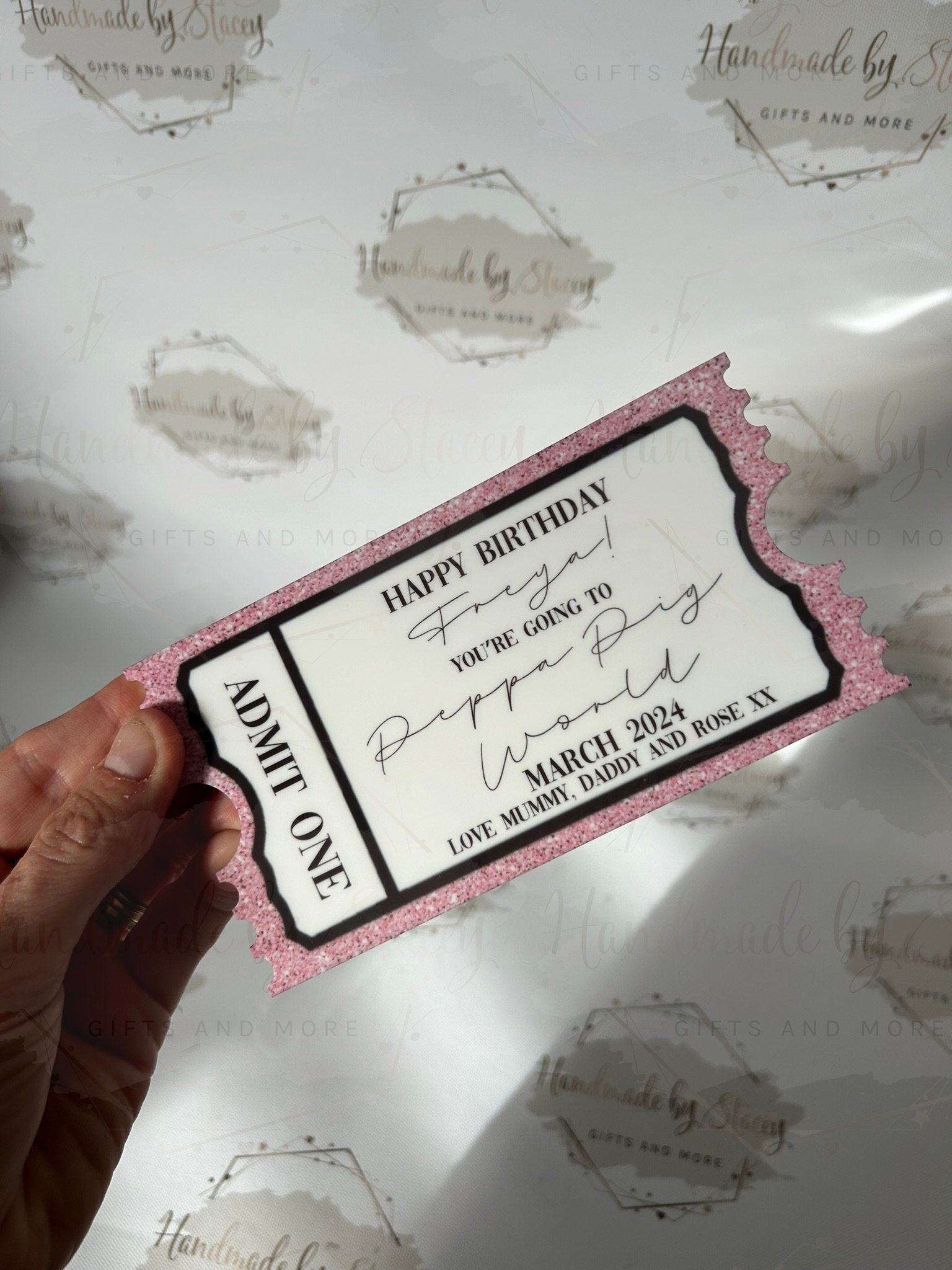 Personalised Gift Ticket|Acrylic Custom Text|Birthday Christmas Anniversary Event Voucher Gold Design|Musical Comedy Spa Day Gift Idea