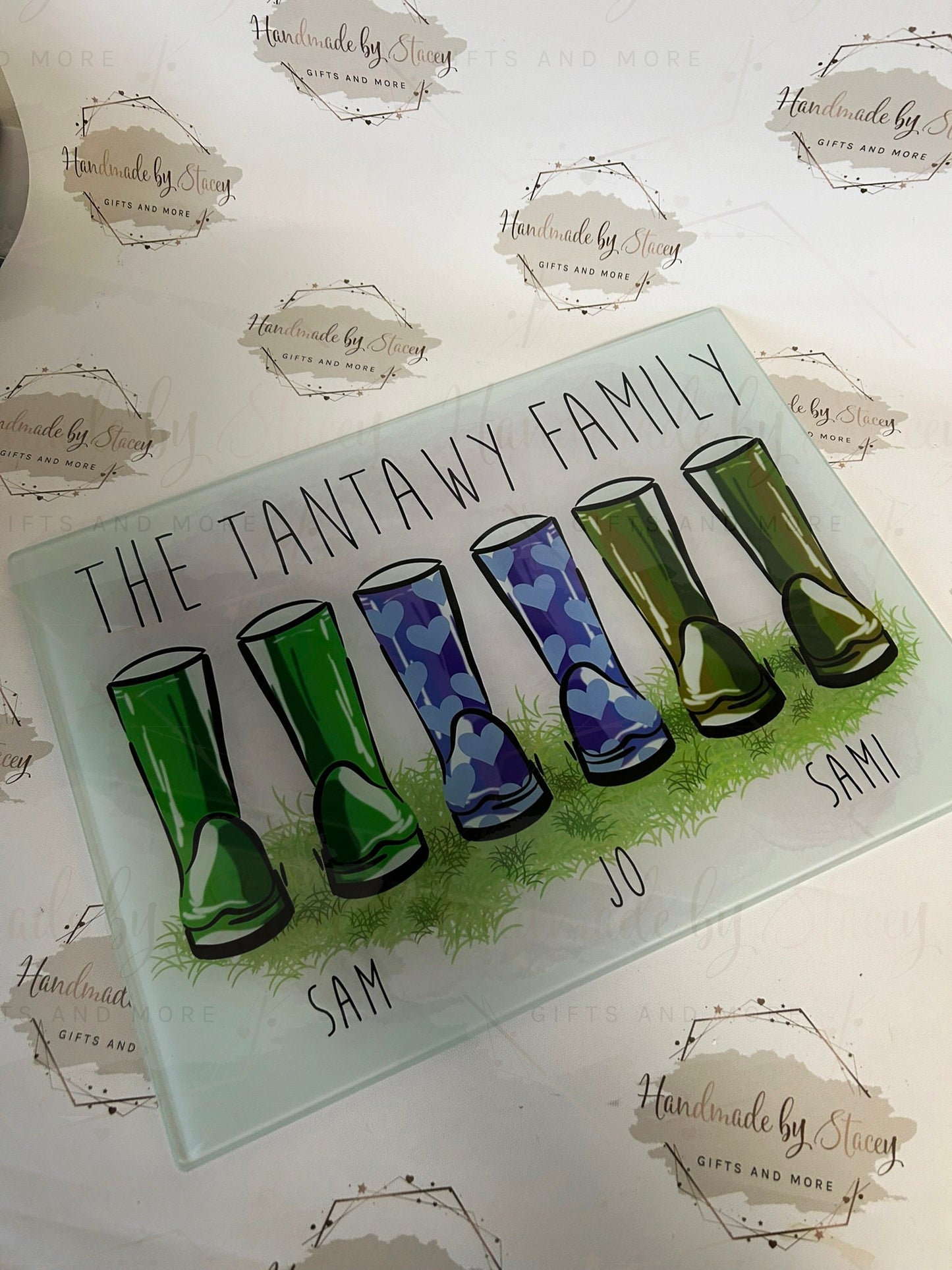Personalised Chopping Board|Kitchen Gift Idea|Our Family Wellies Design Cutting Board|Gift Idea for Birthday|the Home|Family
