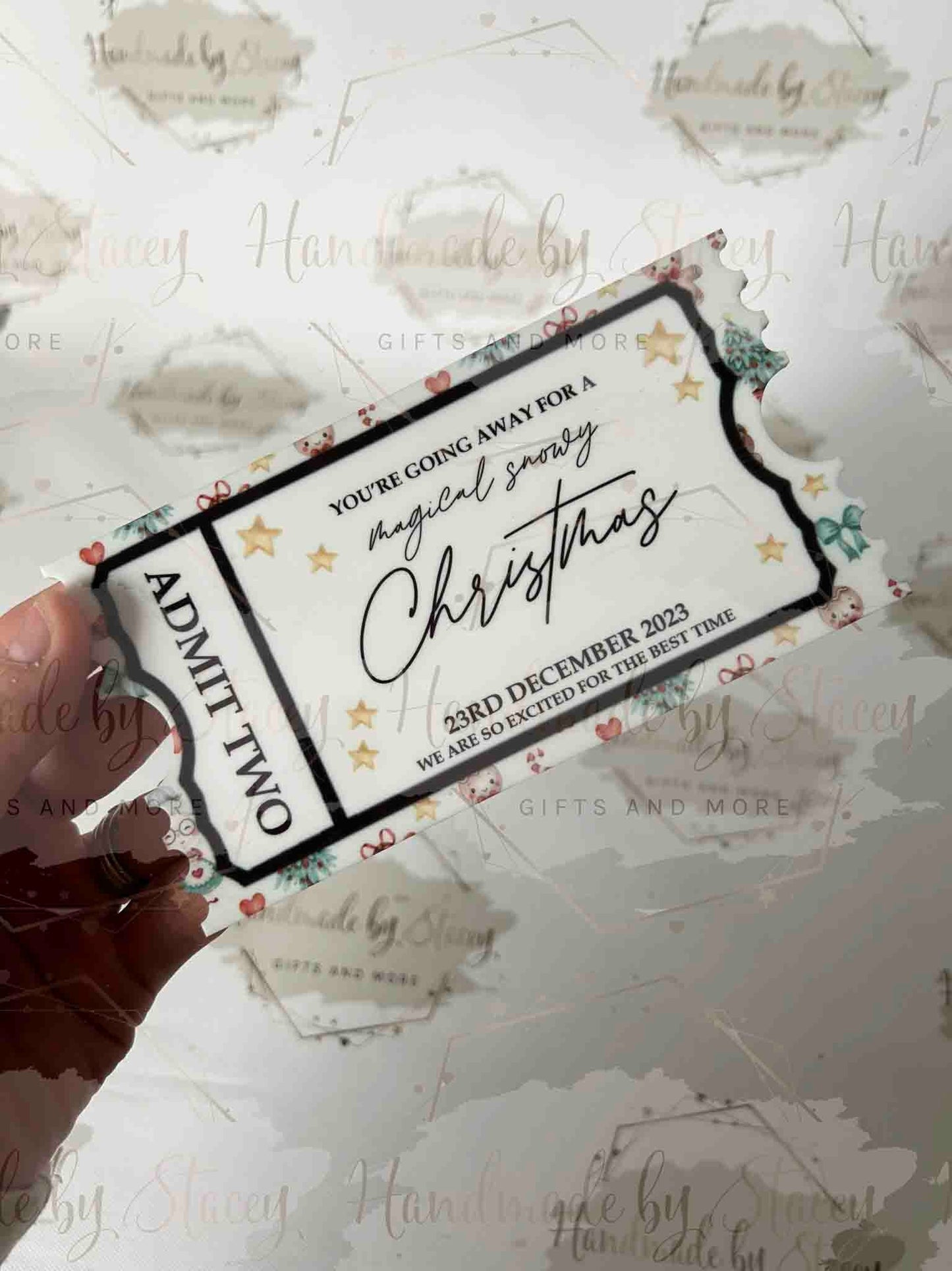 Personalised Festive Gift Ticket|Acrylic Custom Text|Christmas Santa's Grotto|Polar Express|Event Voucher|Red Stripe Design|Child Gift Idea
