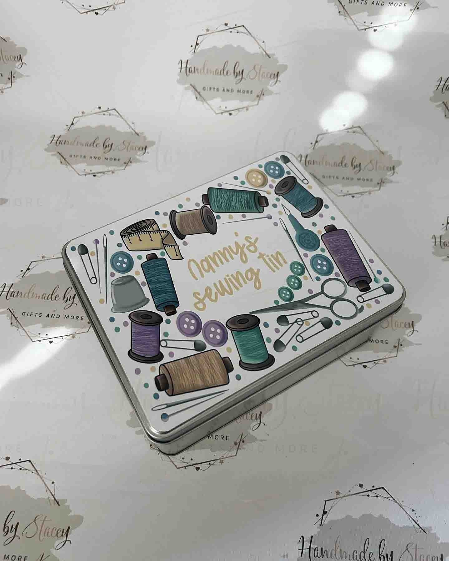 Personalised Novelty Metal Tin|Sewing Design|Crochet Knitting|Editable Text|Storage Treat Gift for Birthday Christmas|Nan|Mummy|Grandma
