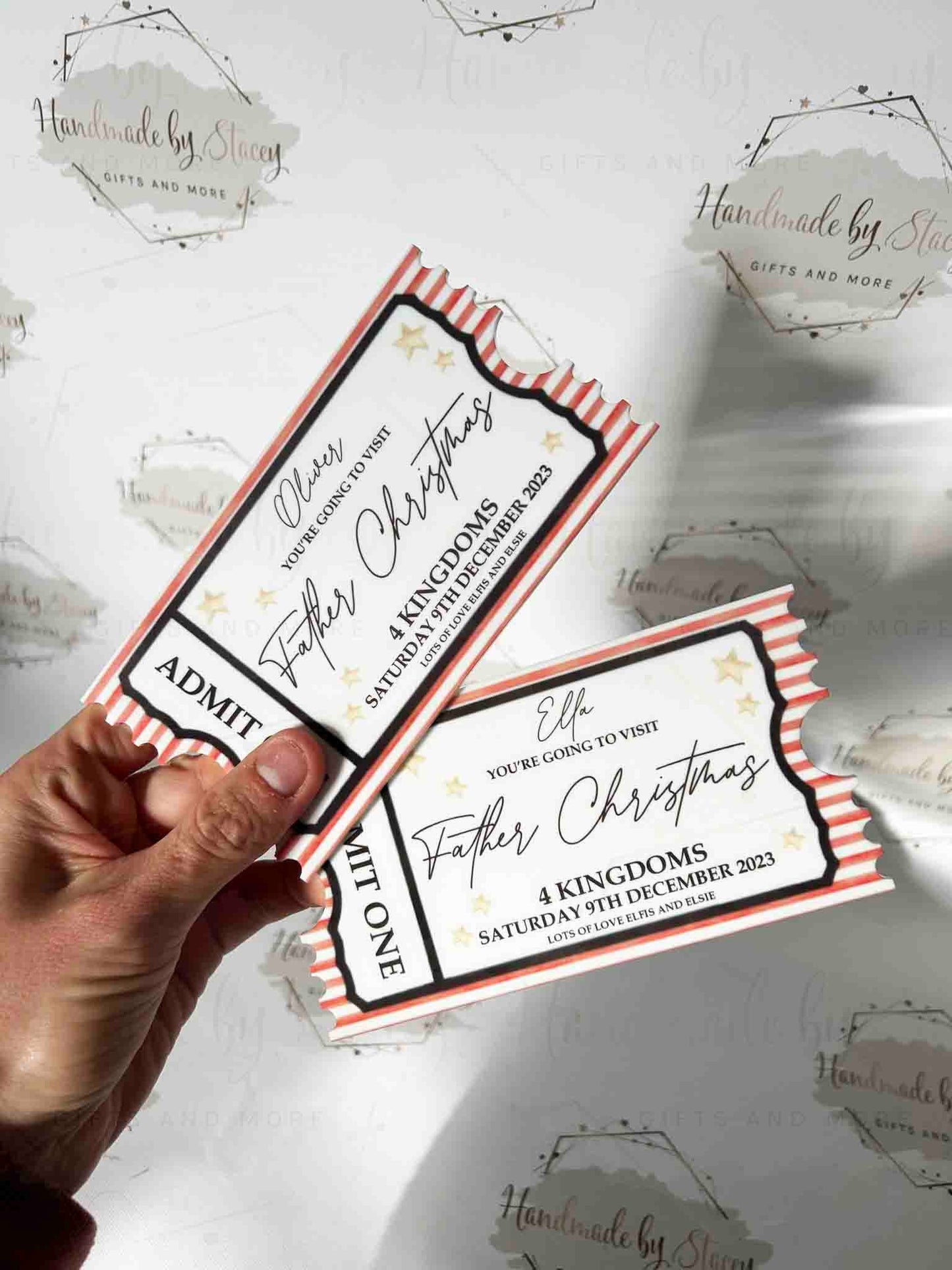 Personalised Gift Ticket|Acrylic Custom Text|Christmas Santa's Grotto|Polar Express|Event Voucher|Red Stripe Design|Musical Gift Idea