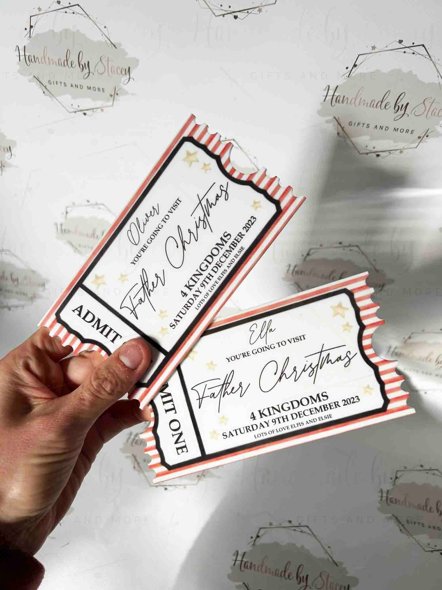 Personalised Gift Ticket|Acrylic Custom Text|Christmas Santa's Grotto|Polar Express|Event Voucher|Red Stripe Design|Musical Gift Idea