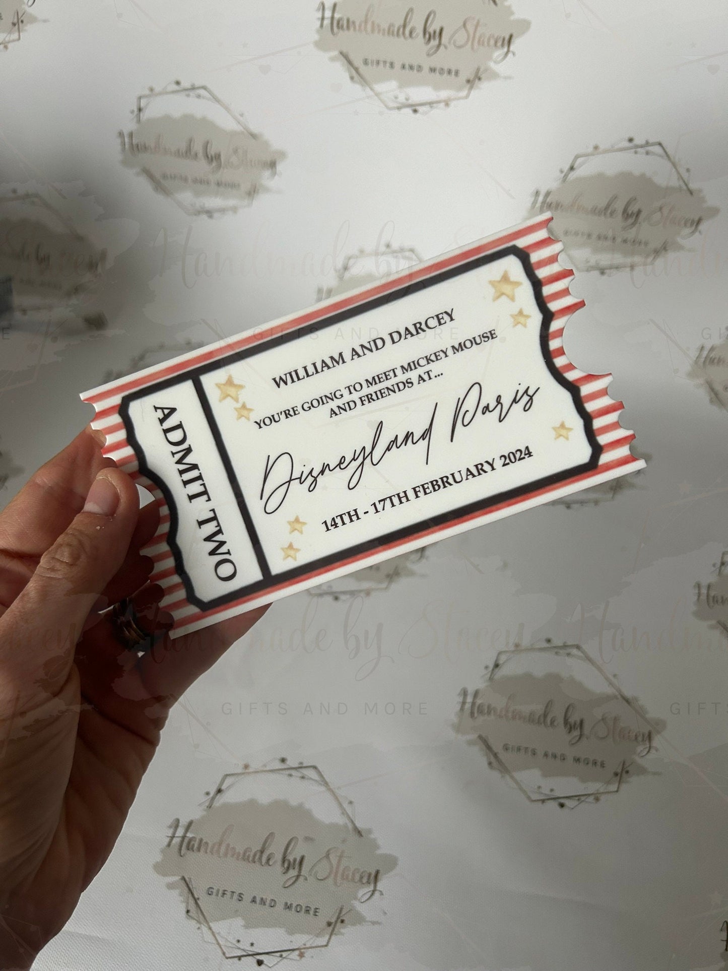 Personalised Gift Ticket|Acrylic Custom Text|Christmas Santa's Grotto|Polar Express|Event Voucher|Red Stripe Design|Musical Gift Idea