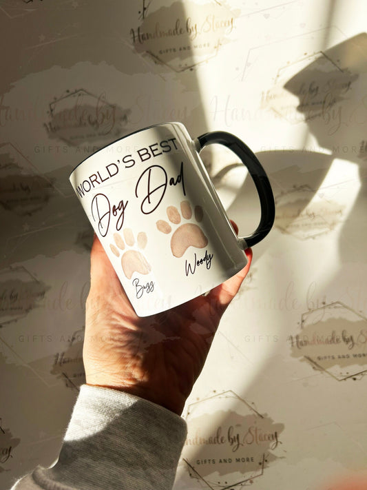 Personalised Ceramic Mug|World's Best Dog Dad Mum Gran|Paw Print Dog Owner Gift Idea|Puppy Love|Christmas Birthday Gift|Editable Text