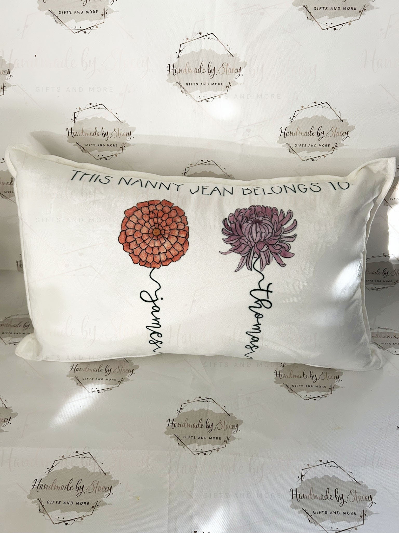 Personalised 30x50cm Cushion Cover|Oblong Shaped Soft Velted Pillow with or Without Inner|Birth Flower Design|Mothers Day Birthday Gift Idea