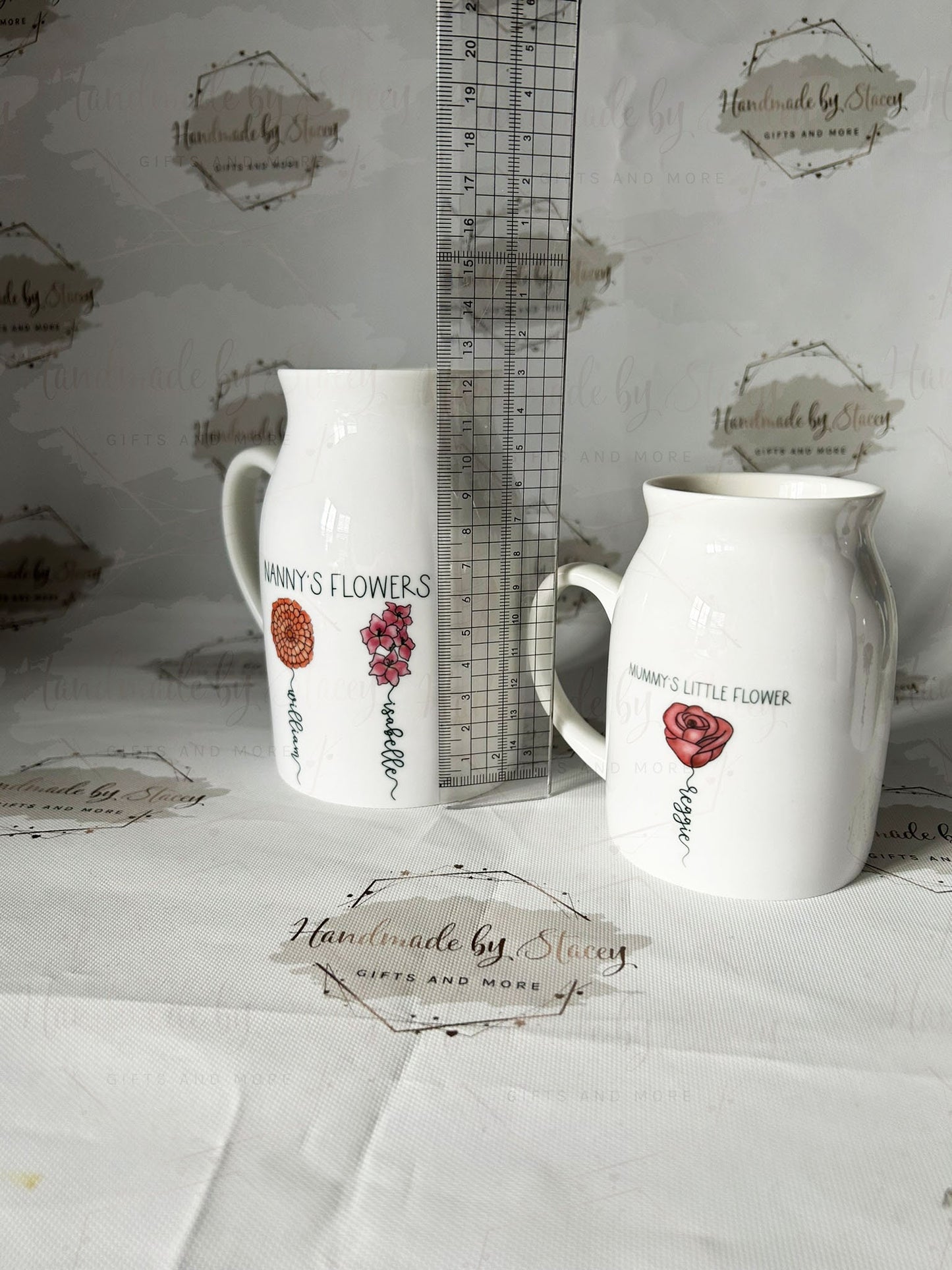 Personalised Birth Flower Jug|Ceramic Floral Vase|Grandparent Mothers Day Birthday Gift Idea for Her|Two Sizes|Limited Product