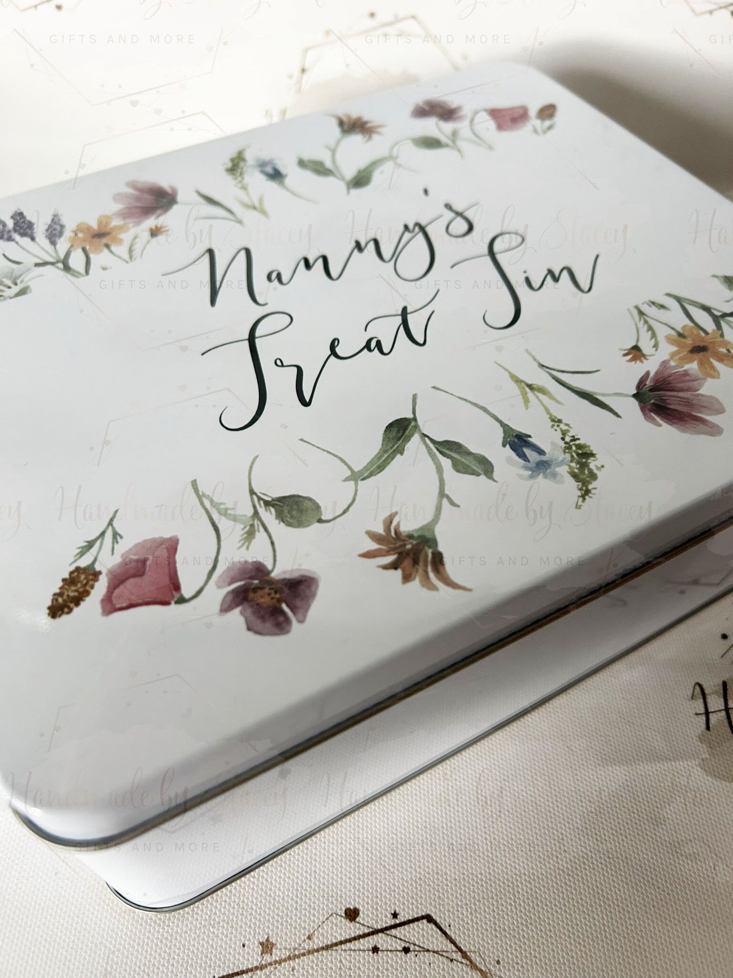 Personalised Novelty Metal Tin|Wildflower Design|Floral Gift for Mothers Day|Birthday|Treat Sweet Cake Biscuit Tin for Her|Various Sizes
