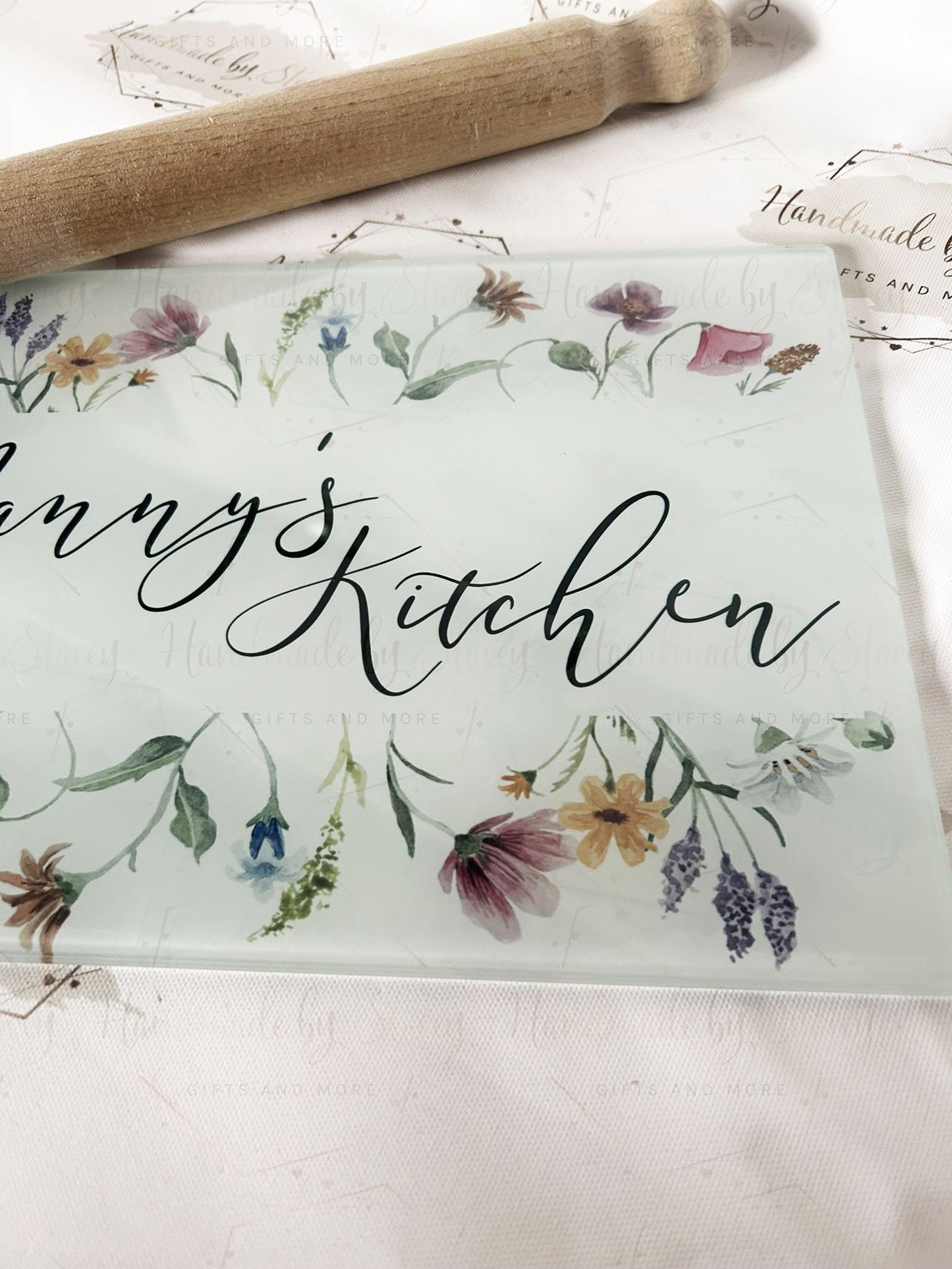 Personalised Chopping Board|A4 or A3 Size|Wildflower Floral Design|Mothers Day Gift Idea|Grandparent Cutting Board|Glass Kitchen Present