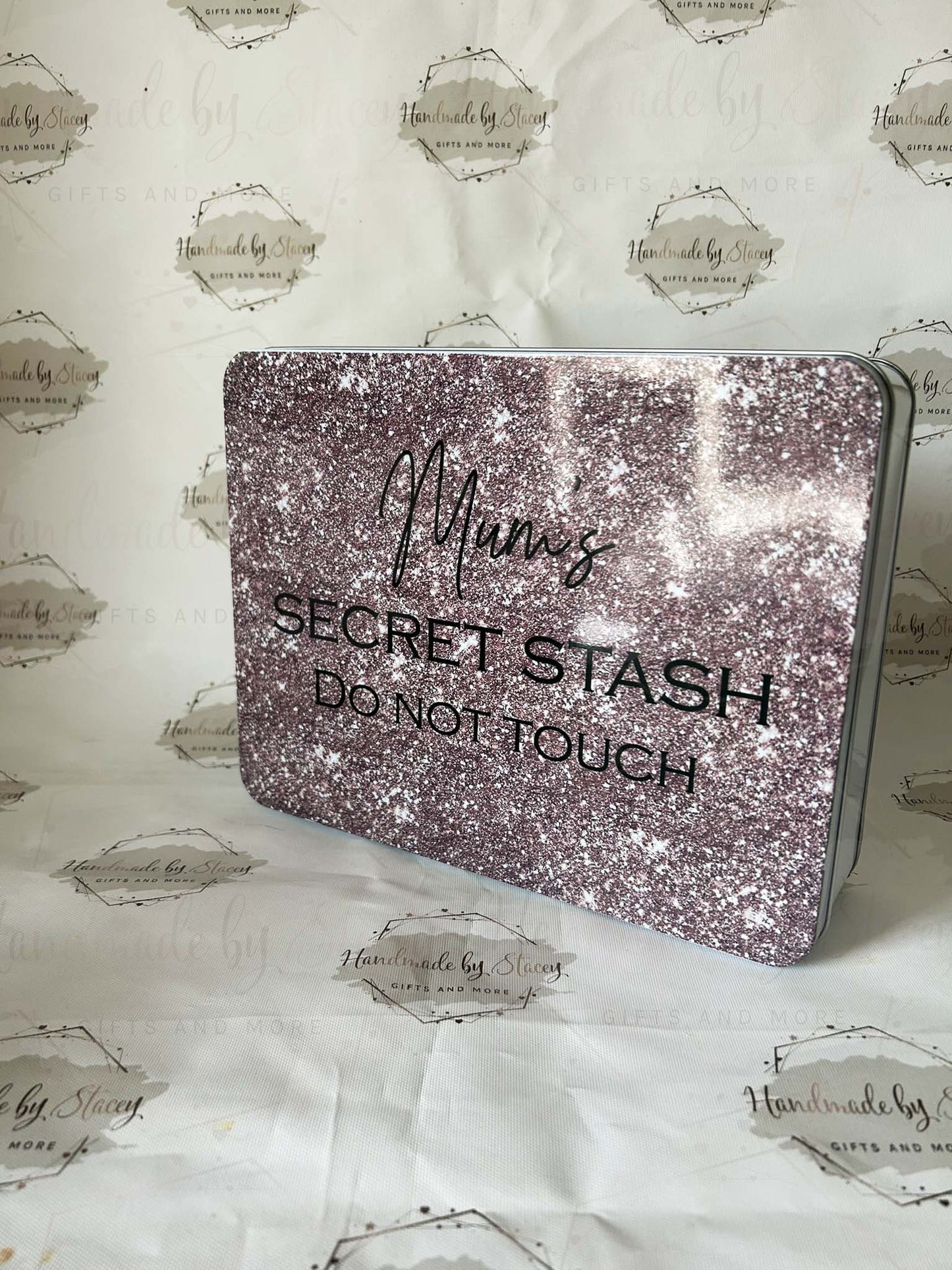 Personalised Novelty Metal Tin|Rose Glitter Design|Birthday Christmas Gift|Editable Text|Sweet Biscuit Self Care Box|Treat for Friend
