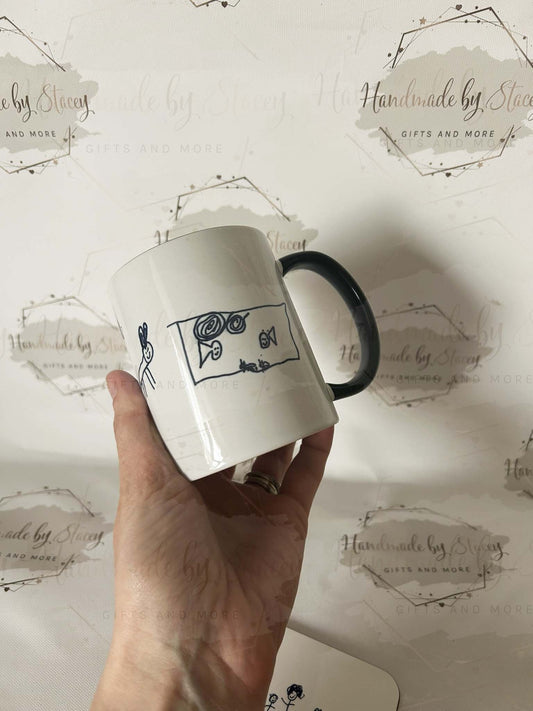 Personalised Ceramic Mug|Child Drawing Artwork Handprint|Unique Memory Gift Idea Fathers Mothers Day Birthday
