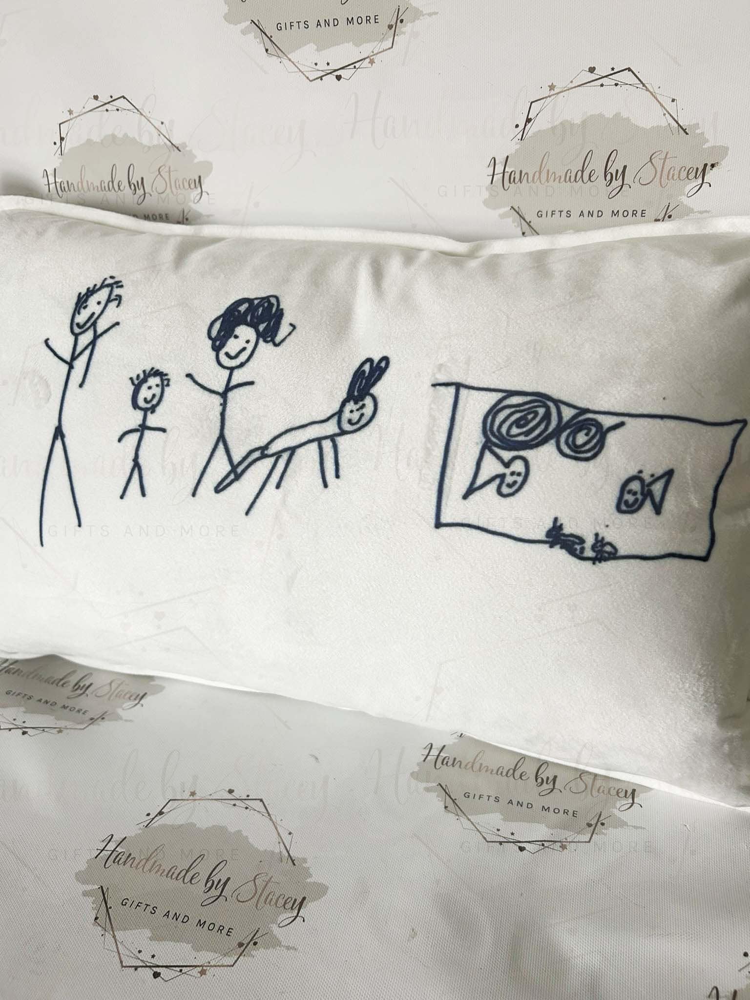 Personalised Cushion Cover|30x50cm Oblong Shaped Soft Velted Pillow with or Without Inner|Custom Child Artwork/Handprints Father Mothers Day
