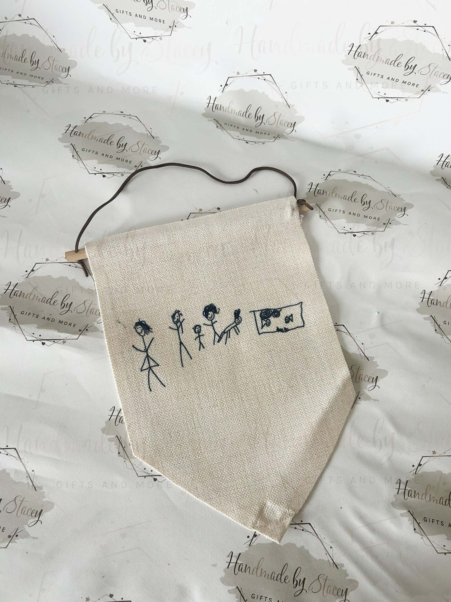 Personalised Linen Flag Pennant|Bedroom Decor House Sign Gift Idea|Child Drawing Artwork Handprints Gift Idea|Fathers Mothers Day|Birthday