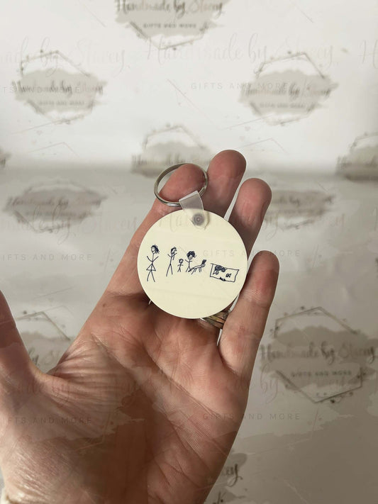 Personalised MDF Keyring|Child Drawing Handprints Artwork|Token Gift|Hard to Buy For|Fathers Mothers Day|Birthday|Gift From The Kids