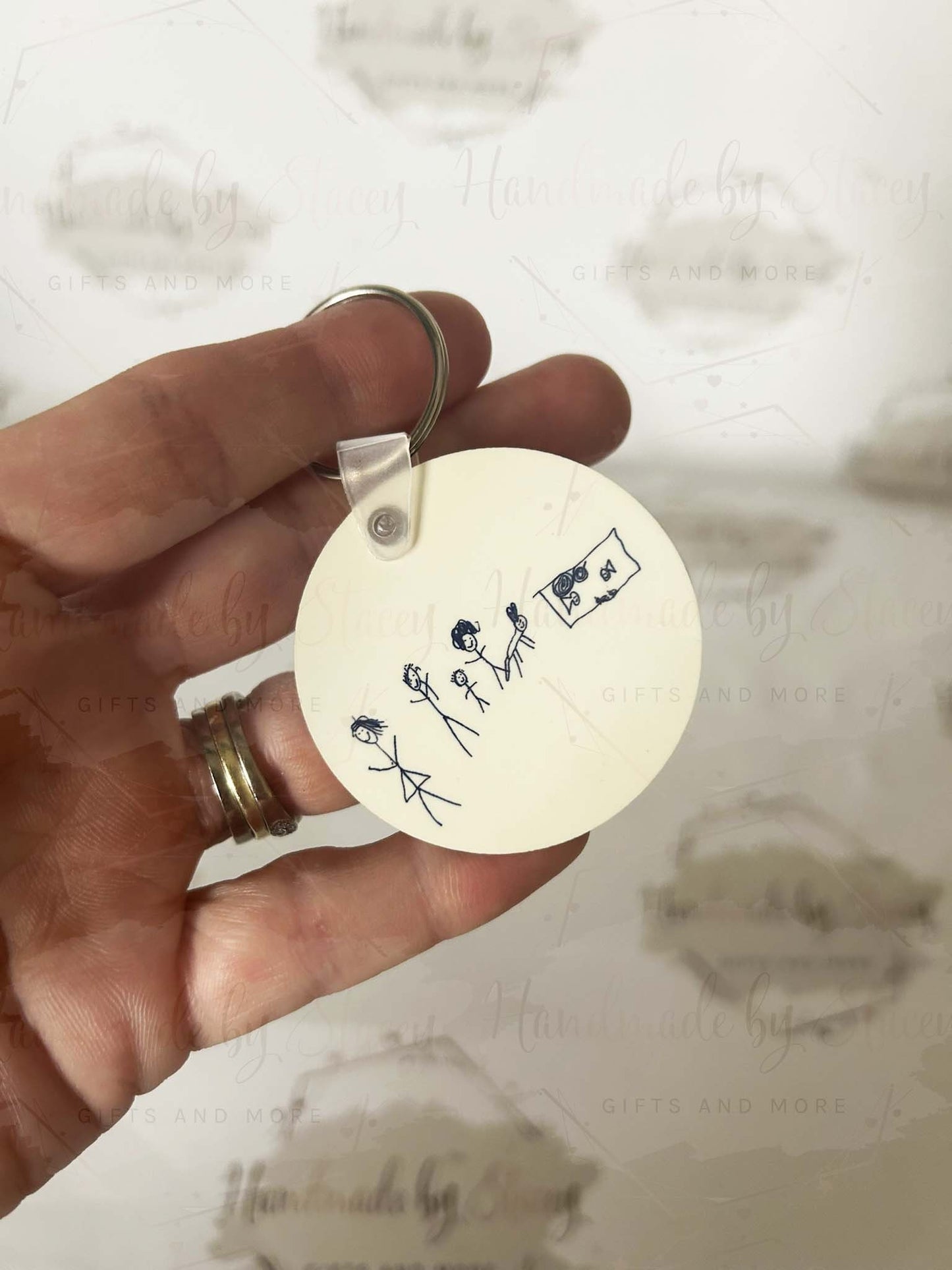Personalised MDF Keyring|Child Drawing Handprints Artwork|Token Gift|Hard to Buy For|Fathers Mothers Day|Birthday|Gift From The Kids