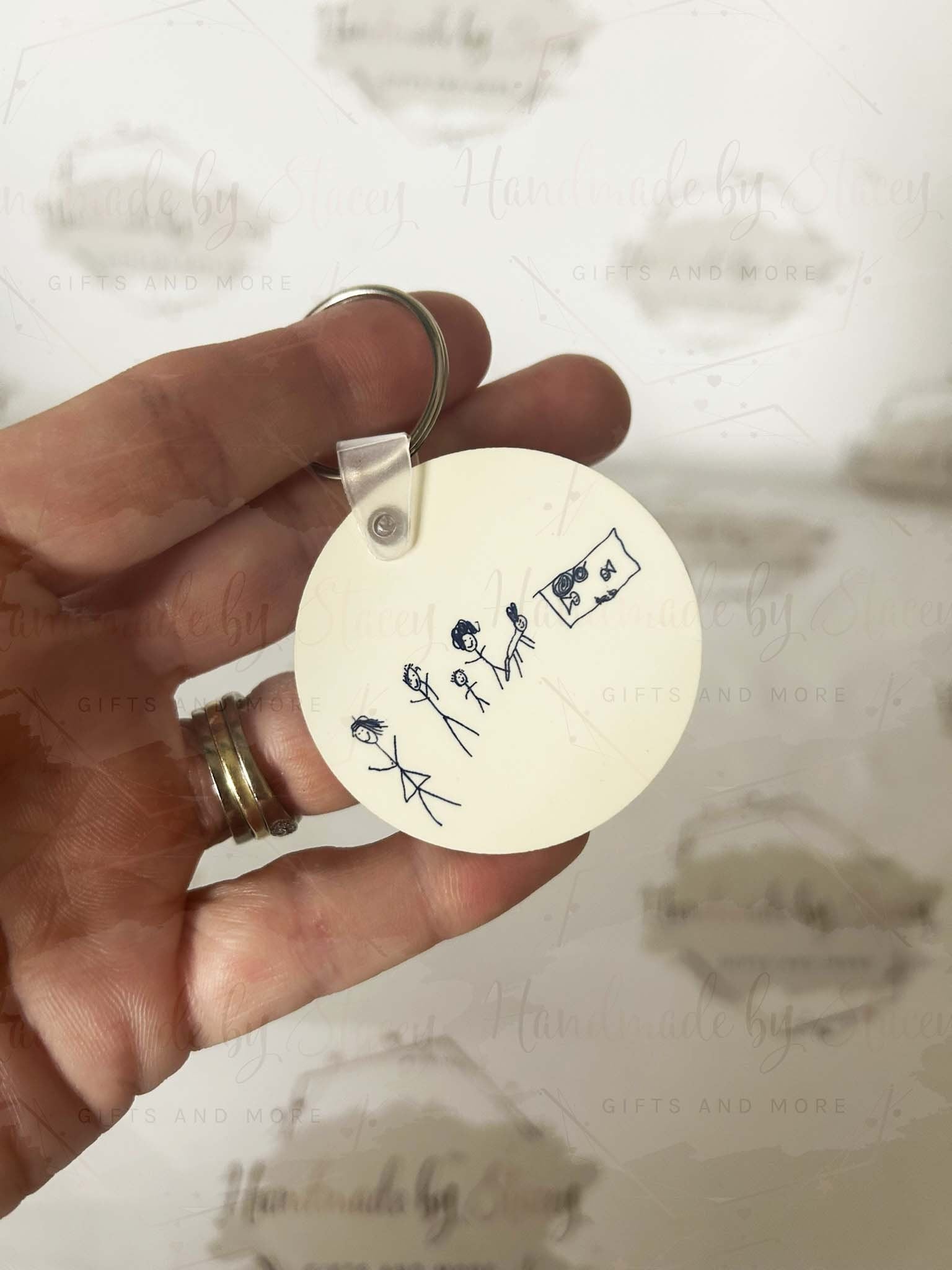 Personalised MDF Keyring|Child Drawing Handprints Artwork|Token Gift|Hard to Buy For|Fathers Mothers Day|Birthday|Gift From The Kids
