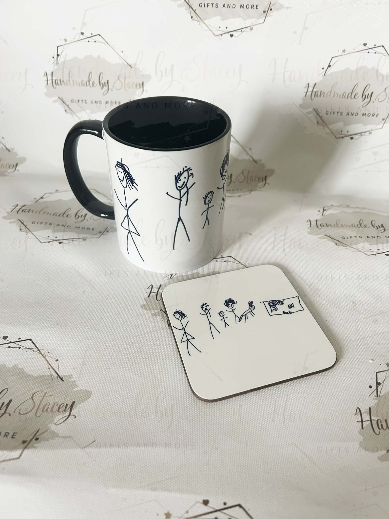 Personalised Ceramic Mug|Child Drawing Artwork Handprint|Unique Memory Gift Idea Fathers Mothers Day Birthday