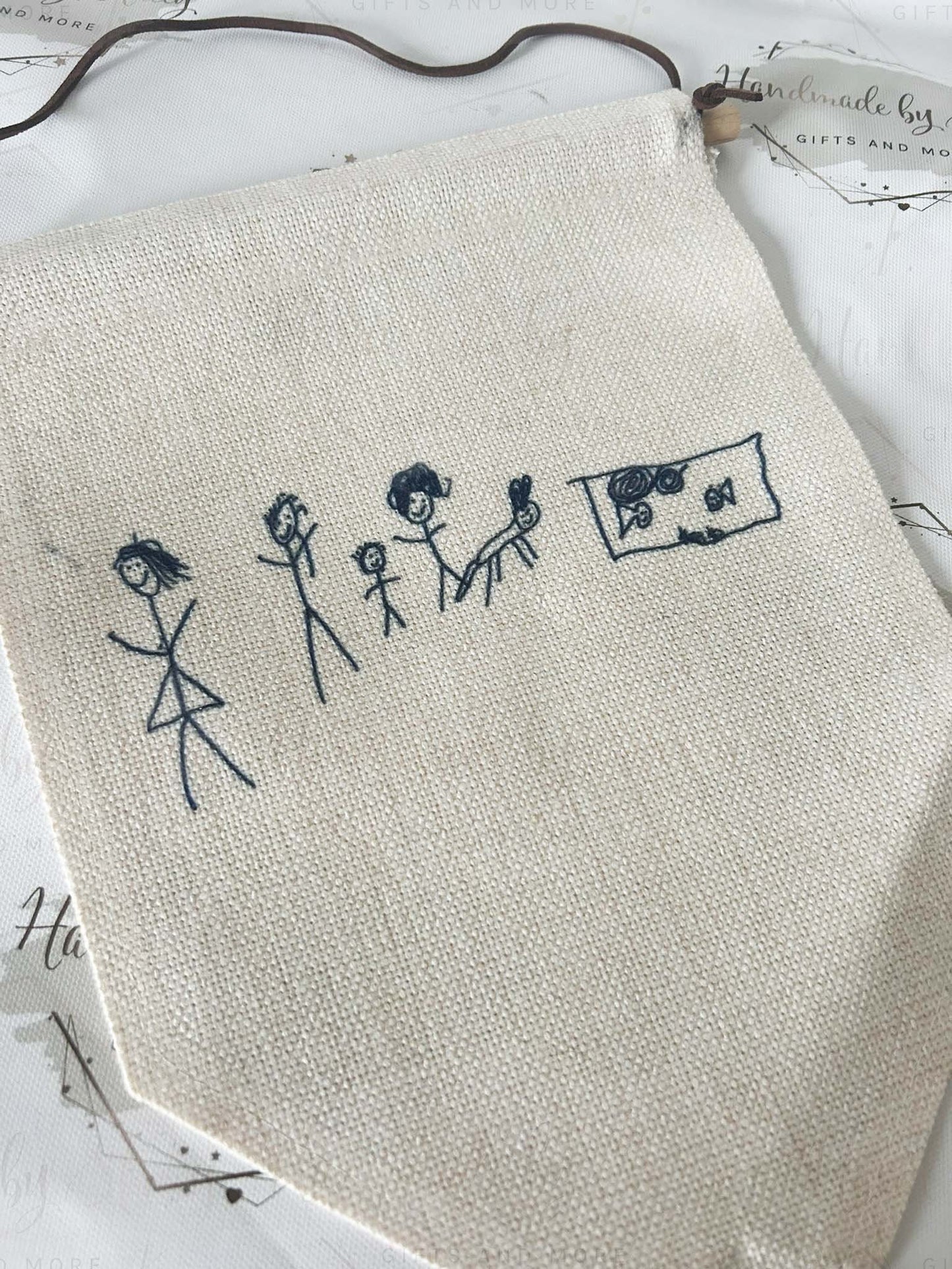 Personalised Linen Flag Pennant|Bedroom Decor House Sign Gift Idea|Child Drawing Artwork Handprints Gift Idea|Fathers Mothers Day|Birthday