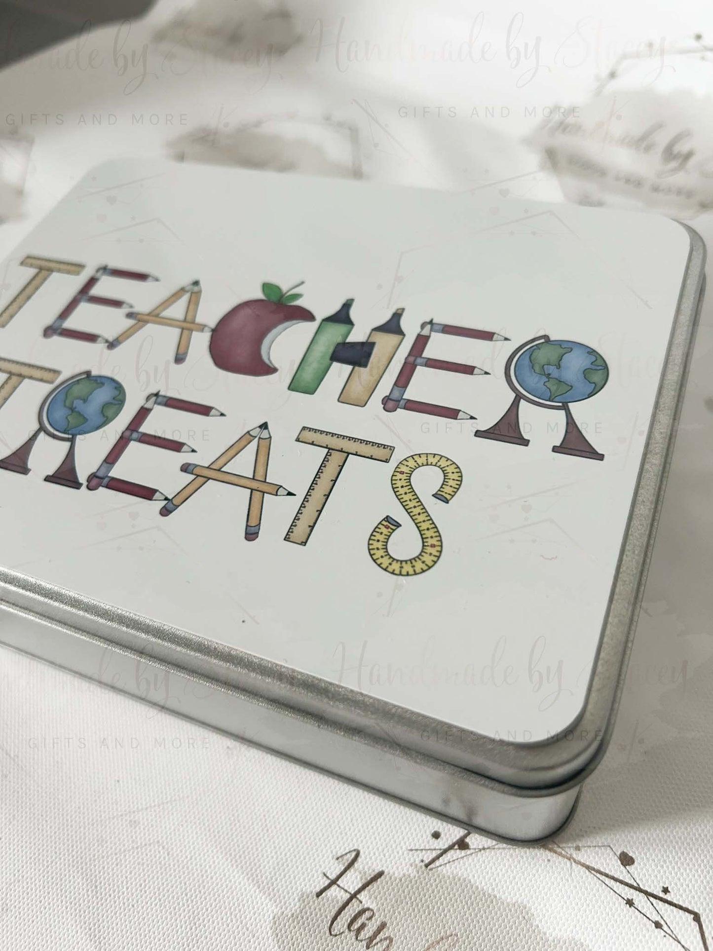 Personalised Novelty Metal Tin|Teacher Alphabet|Editable Text|Sweet Biscuit|Thank you TA Sen Teacher Gift Idea End Of School Year