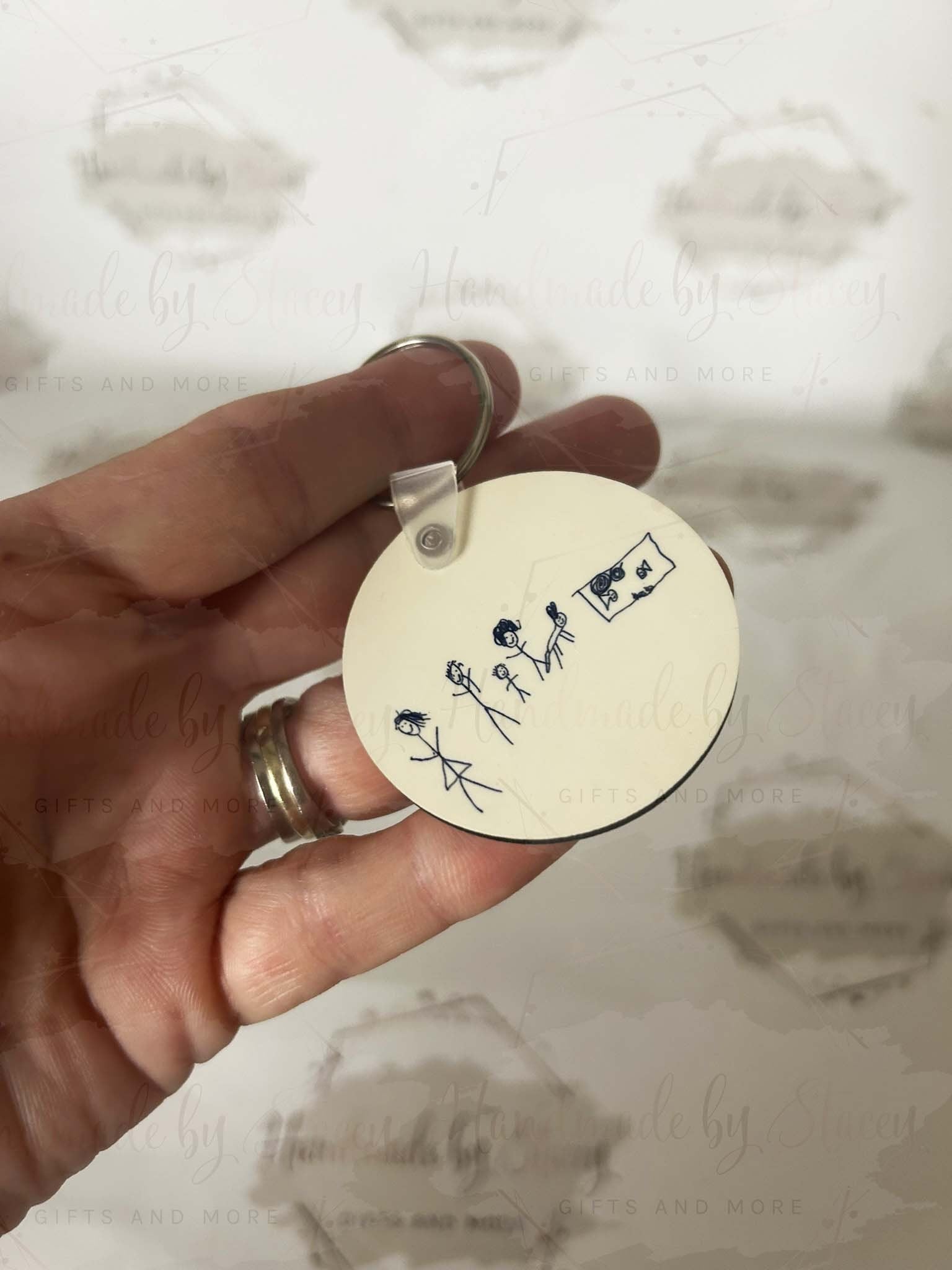 Personalised MDF Keyring|Child Drawing Handprints Artwork|Token Gift|Hard to Buy For|Fathers Mothers Day|Birthday|Gift From The Kids