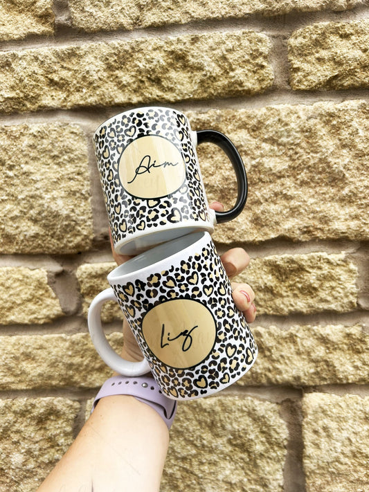 Personalised Ceramic Mug|Leopard Print Funky Style Drinking Cup|Editable Text|Gift Idea for Her|Friend|Mother's Day|Chirstmas