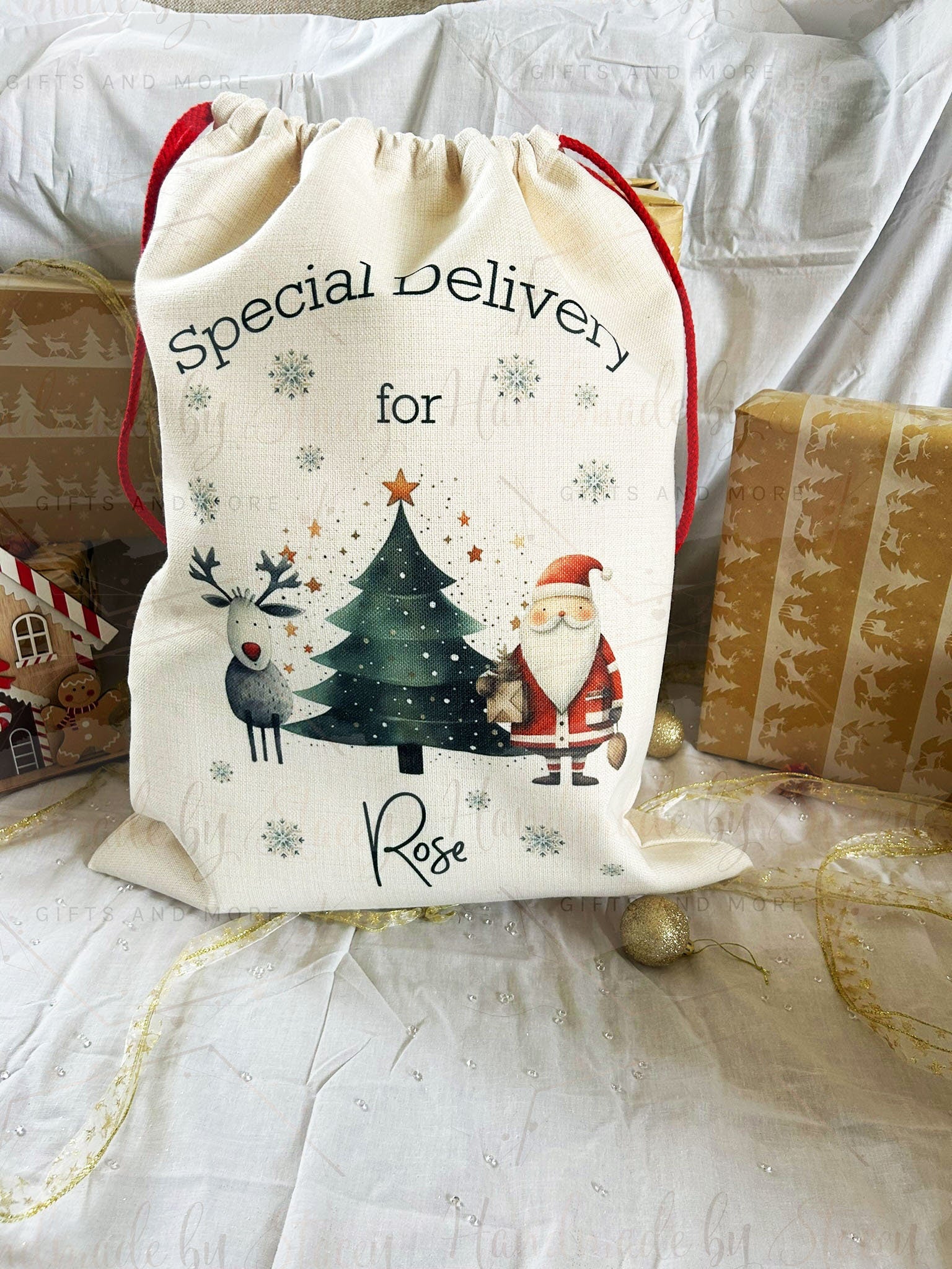 Personalised Christmas Bag|Seasonal Sack/Stocking|Three Styles|Editable Text|Stocking Filler|Xmas Design|Special Delivery|First Christmas
