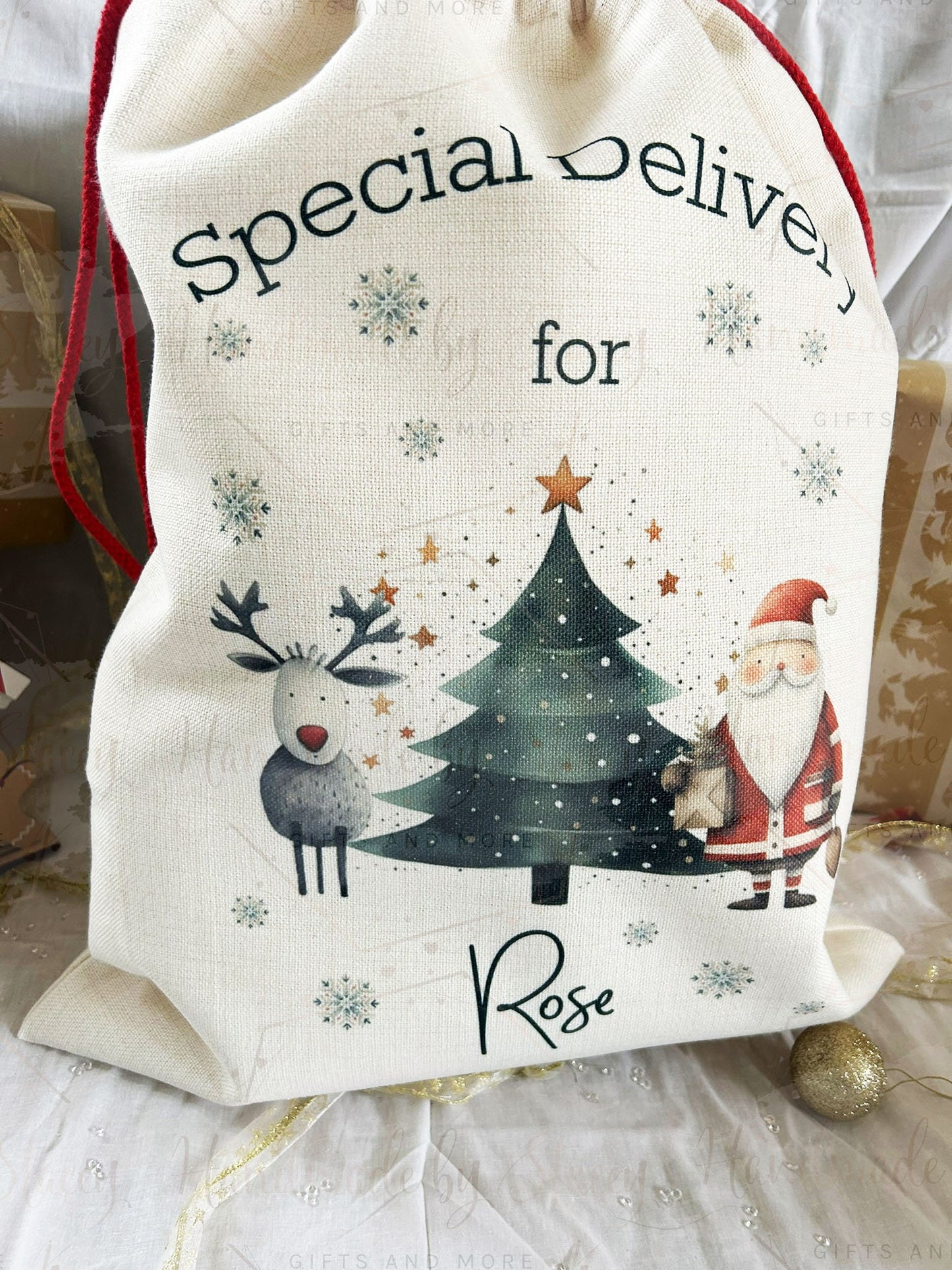 Personalised Christmas Bag|Seasonal Sack/Stocking|Three Styles|Editable Text|Stocking Filler|Xmas Design|Special Delivery|First Christmas