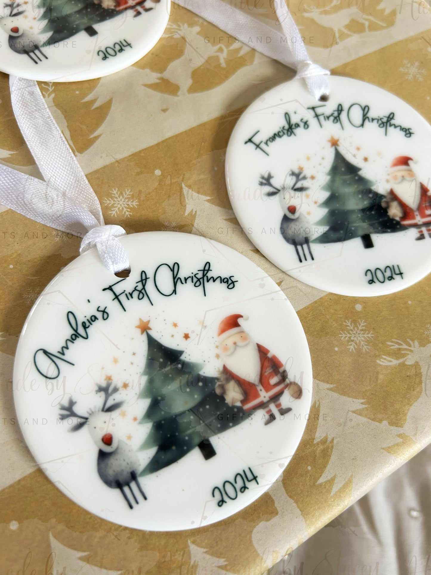 Personalised Christmas Bauble|Ceramic Tree Decoration|Editable Text|Baby's First Christmas|New Baby|New Parent Gift Idea Xmas|