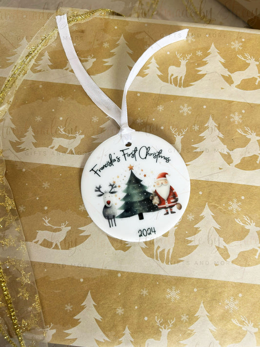 Personalised Christmas Bauble|Ceramic Tree Decoration|Editable Text|Baby's First Christmas|New Baby|New Parent Gift Idea Xmas|