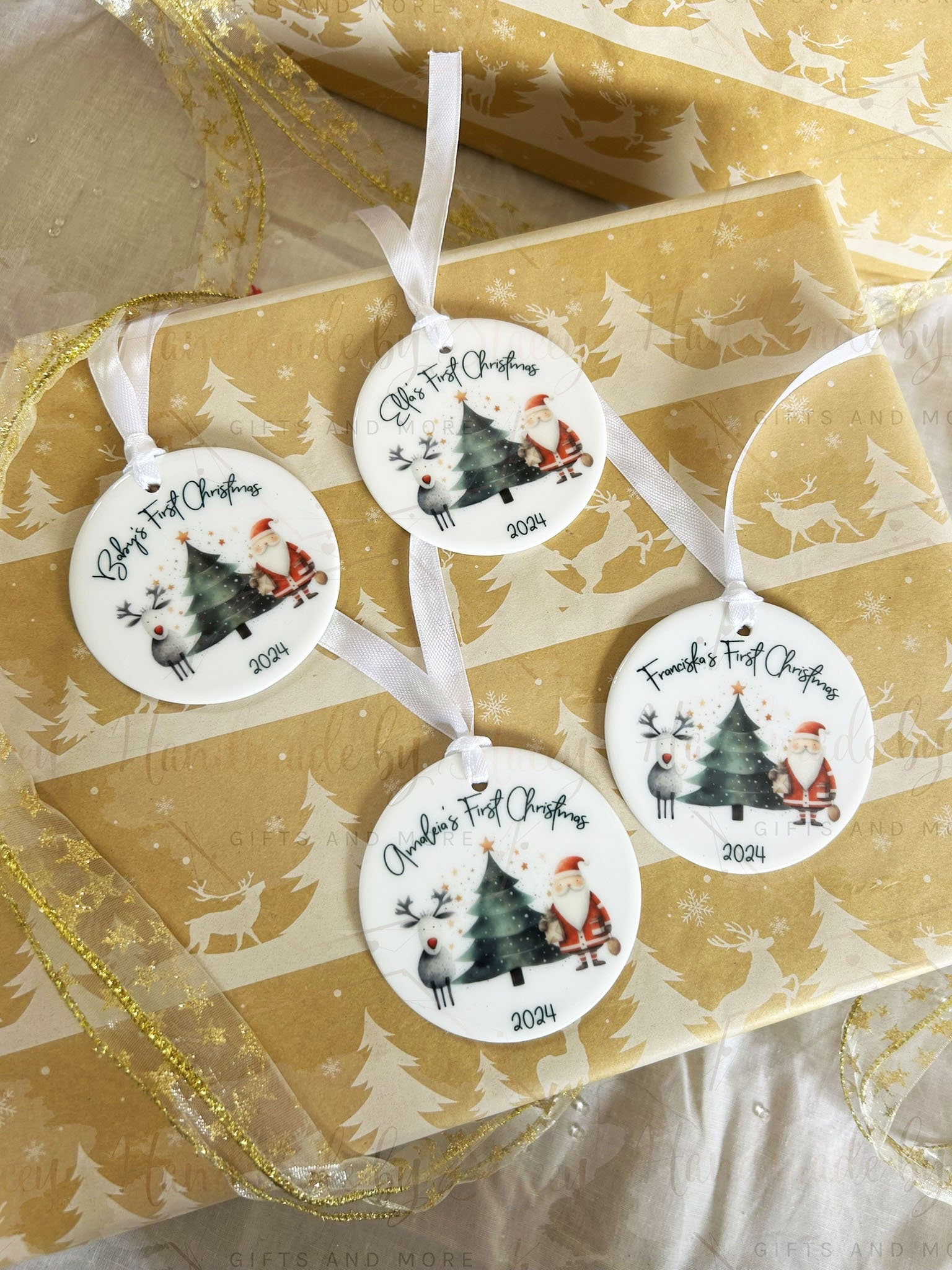Personalised Christmas Bauble|Ceramic Tree Decoration|Editable Text|Baby's First Christmas|New Baby|New Parent Gift Idea Xmas|