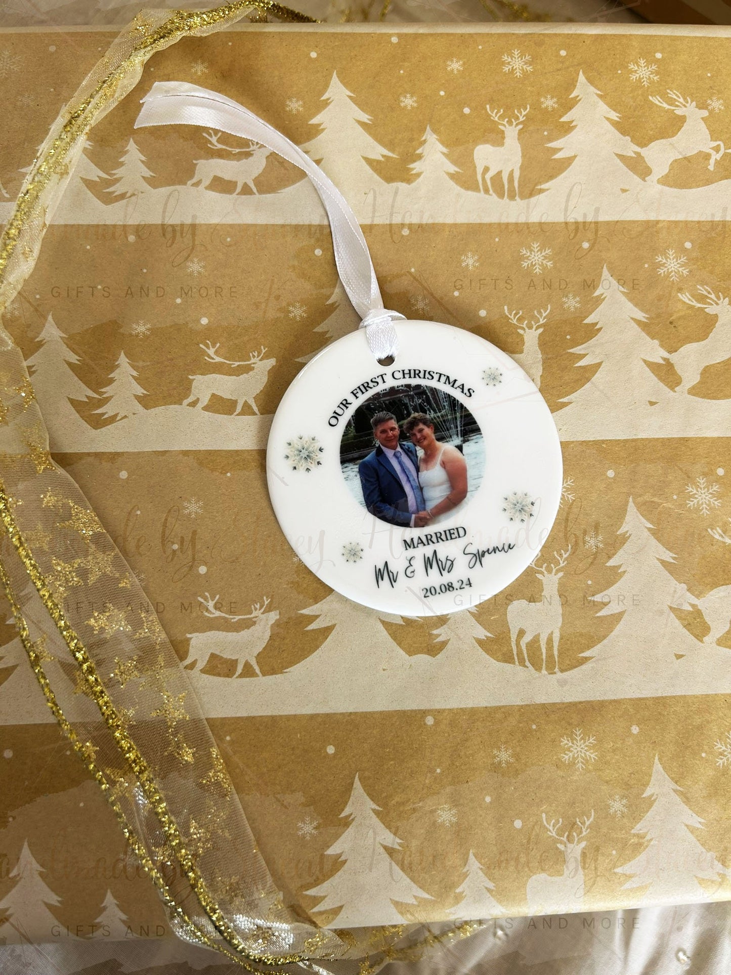 Personalised Christmas Bauble|Ceramic Tree Decoration|Editable Text|First Christmas Married|Married Couple|Photo Gift Wedding Idea